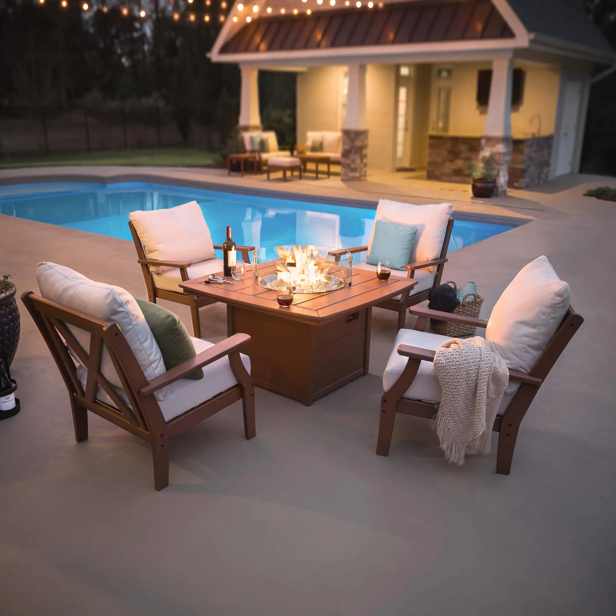 POLYWOOD Braxton Conversation Set with Fire Pit Table