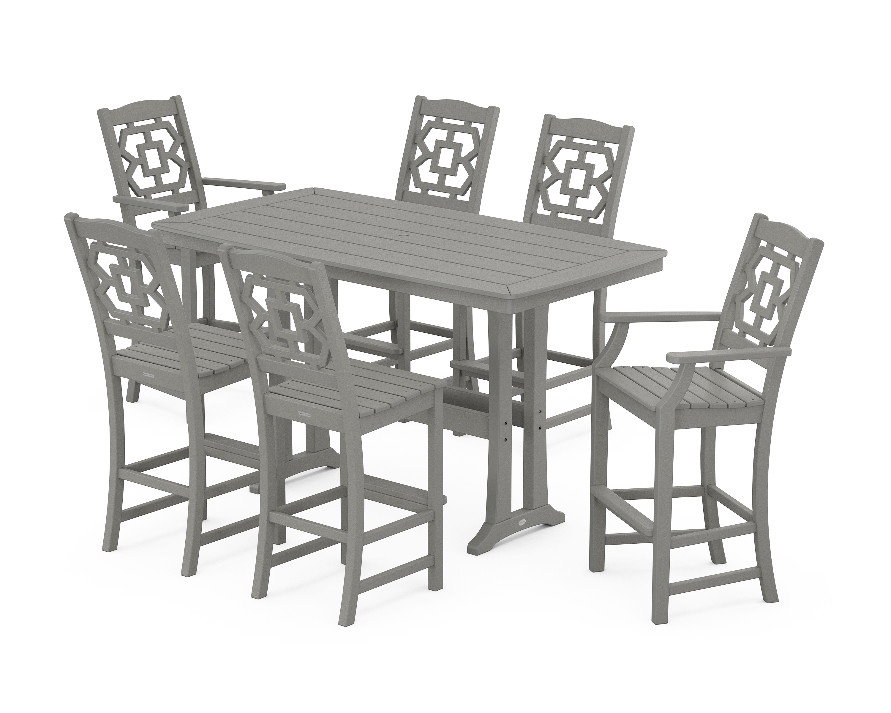 POLYWOOD Chinoiserie 7-Piece Bar Set with Trestle Legs