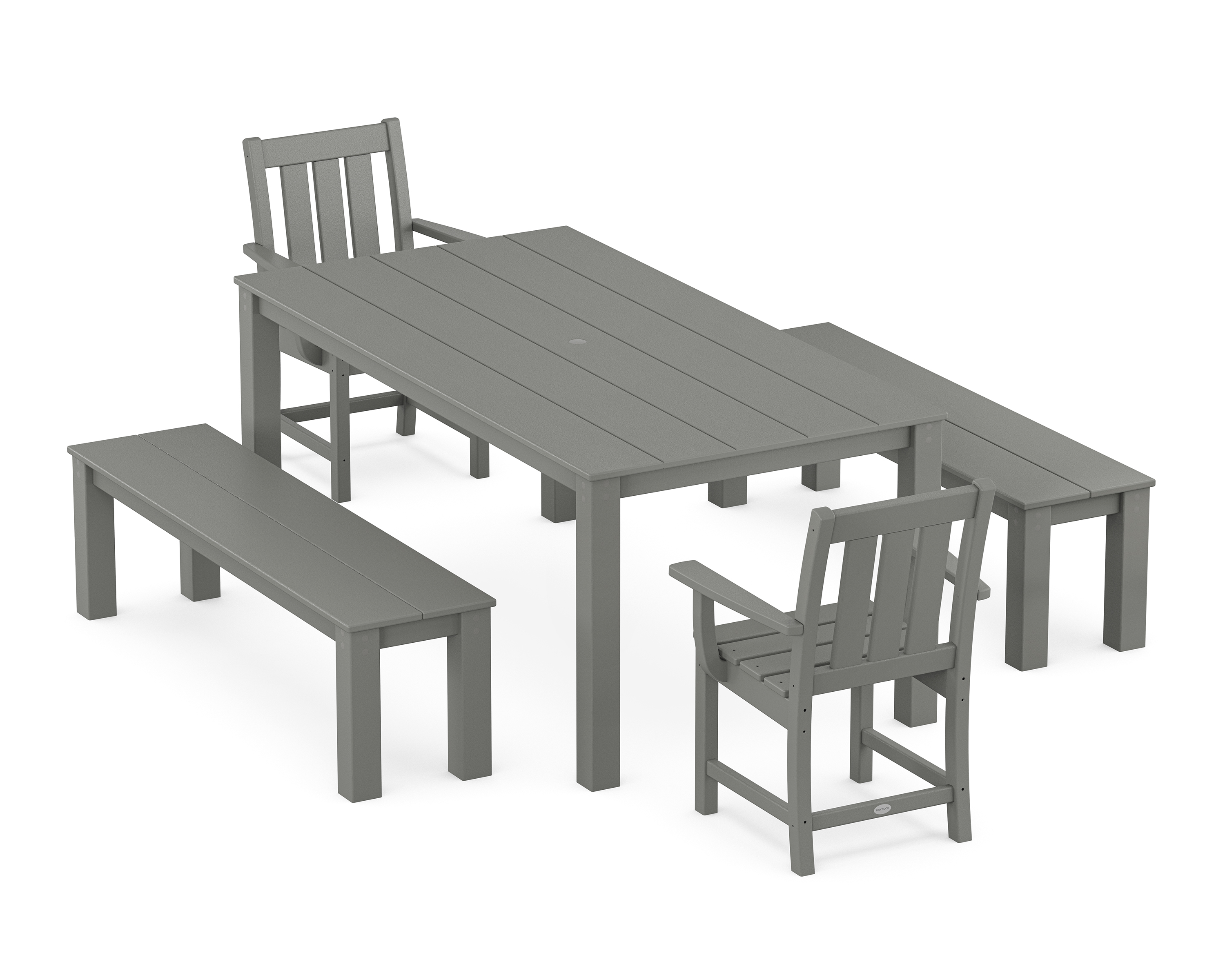 POLYWOOD Oxford 5-Piece Parsons Dining Set with Benches