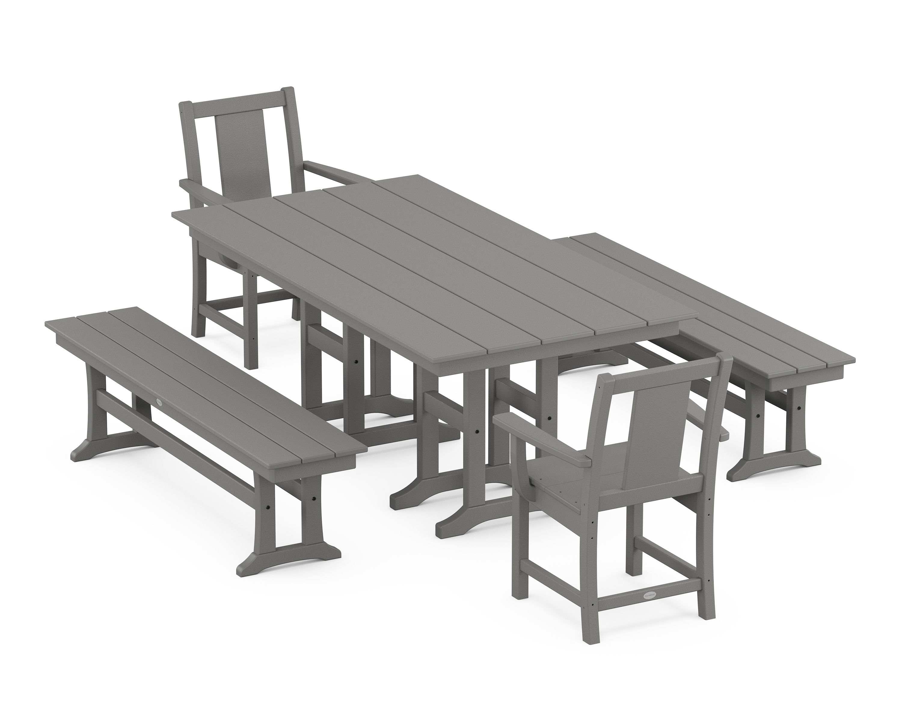 POLYWOOD Prairie 5-Piece Farmhouse Dining Set with Benches