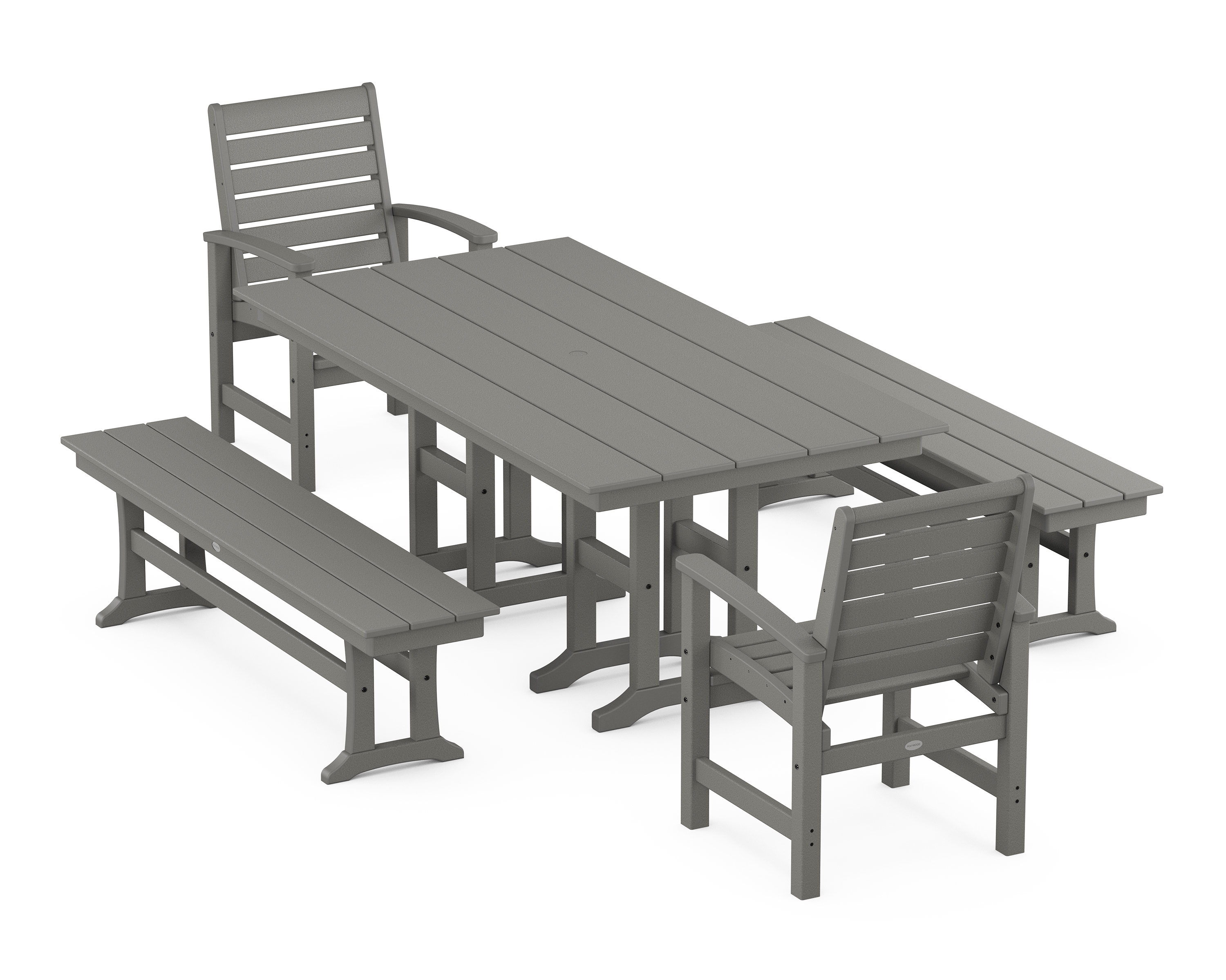 POLYWOOD Signature 5-Piece Farmhouse Dining Set with Benches