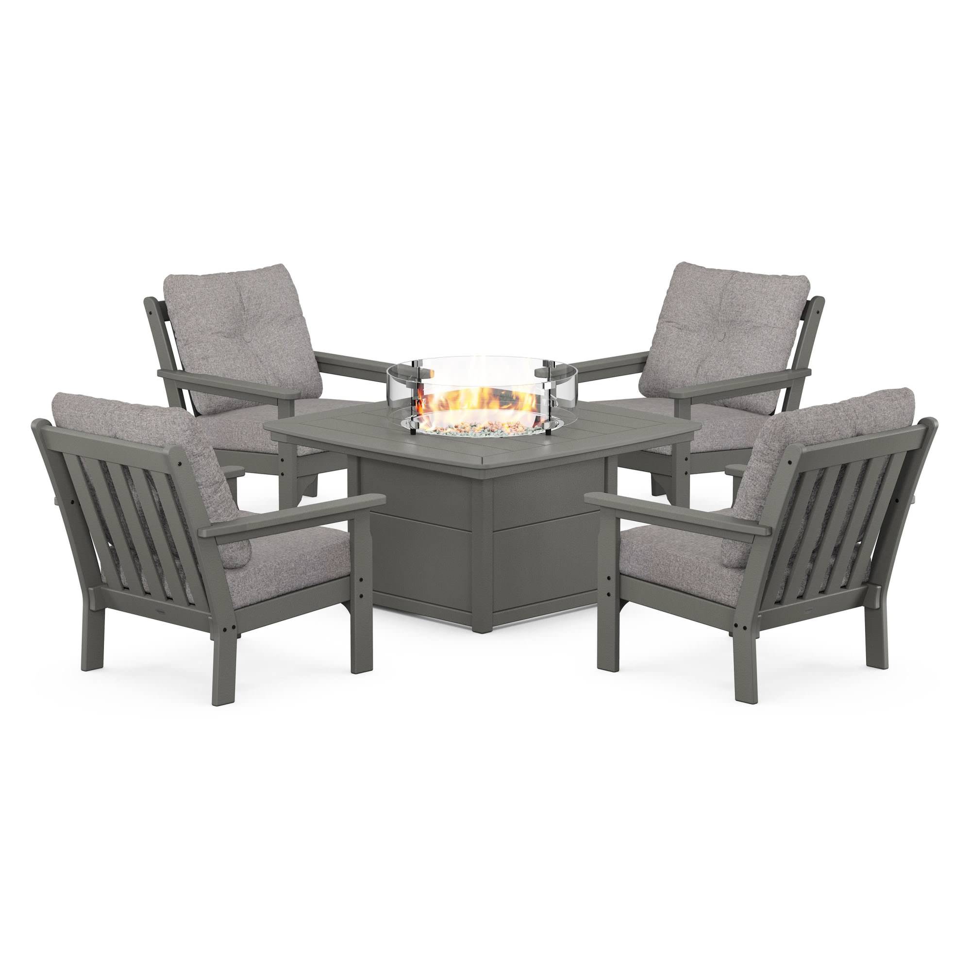 POLYWOOD® Vineyard 5-Piece Conversation Set with Fire Pit Table