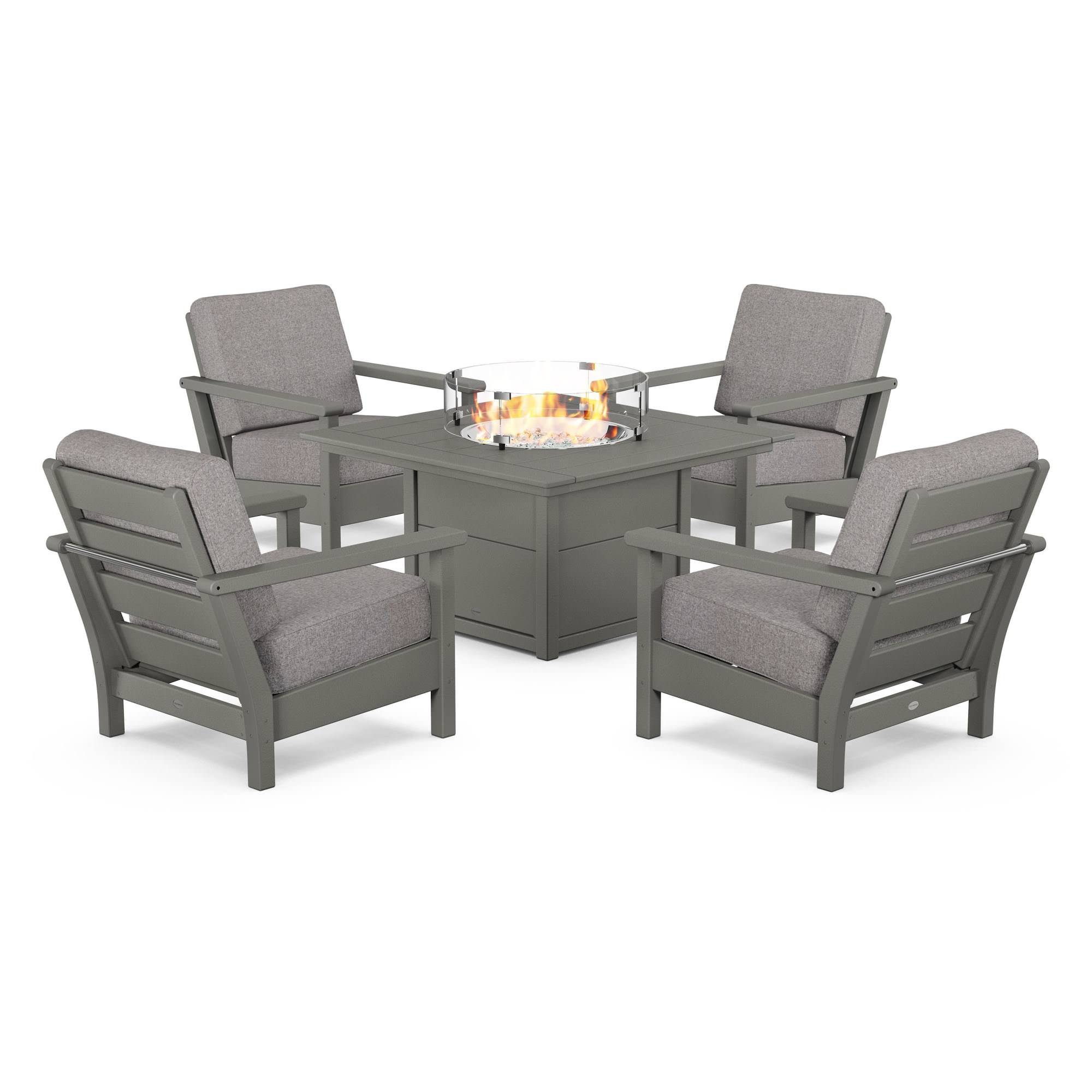 POLYWOOD® Harbour 5-Piece Conversation Set with Fire Pit Table