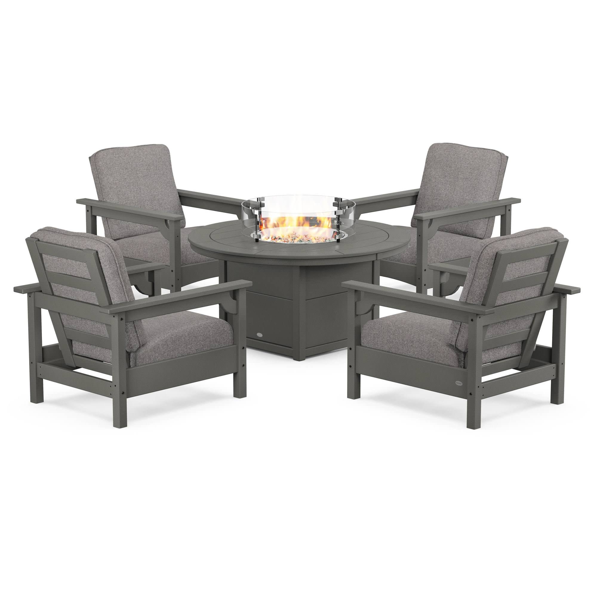POLYWOOD® Club 5-Piece Conversation Set with Fire Pit Table