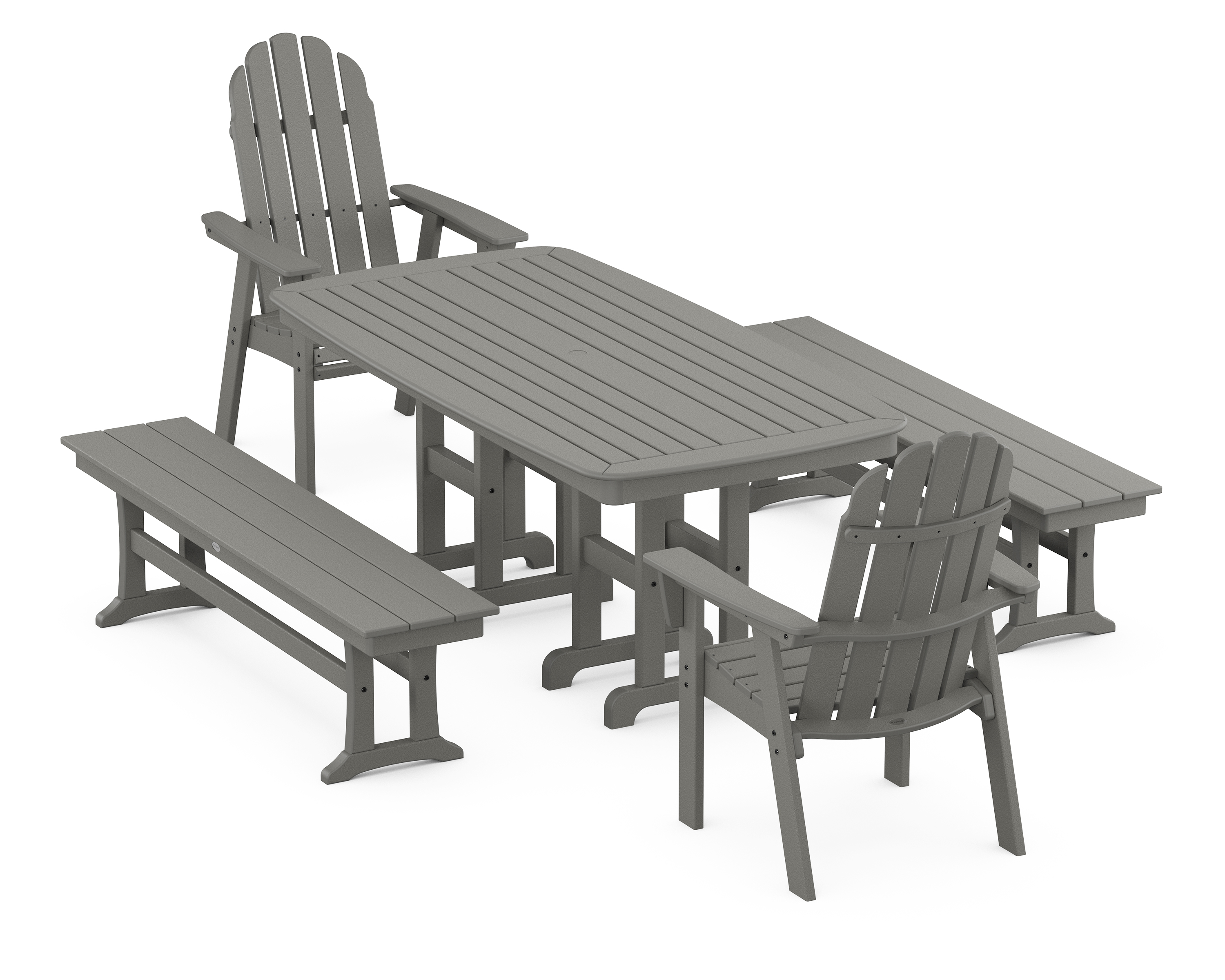 POLYWOOD Vineyard Adirondack 5-Piece Dining Set with Benches
