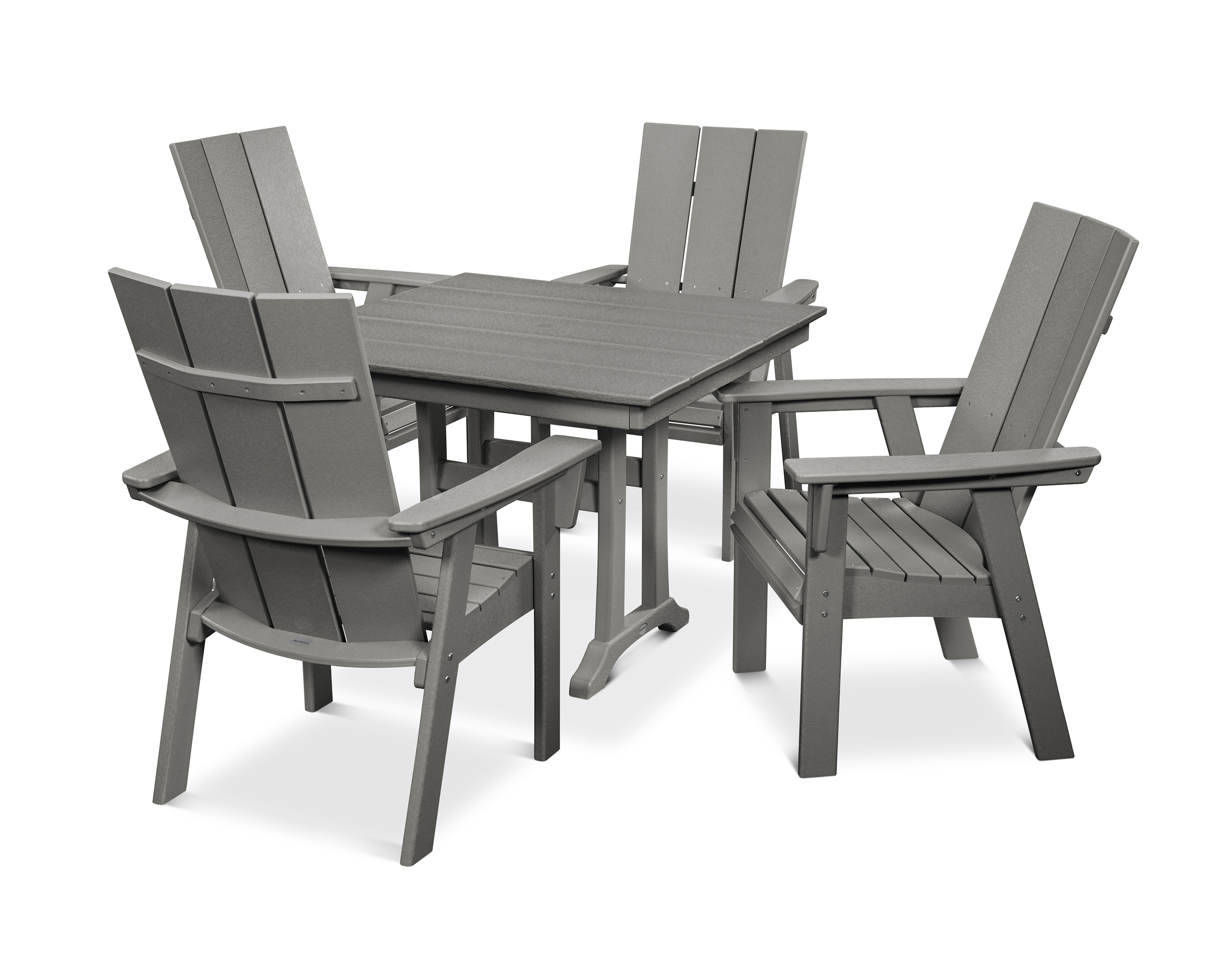 POLYWOOD Modern Curveback Adirondack 5-Piece Farmhouse Trestle Dining Set