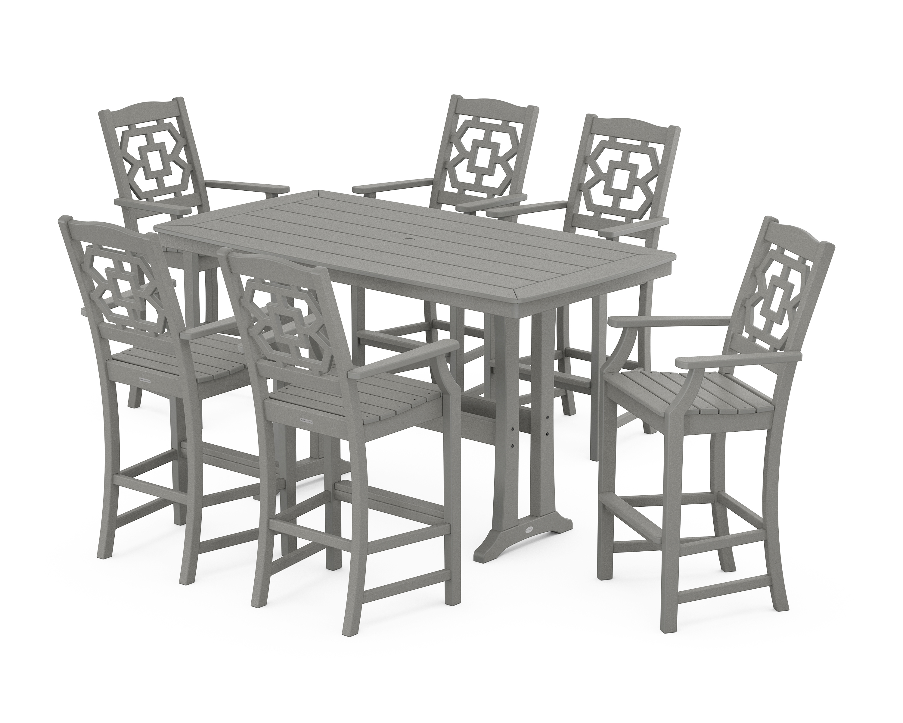 POLYWOOD Chinoiserie Arm Chair 7-Piece Bar Set with Trestle Legs