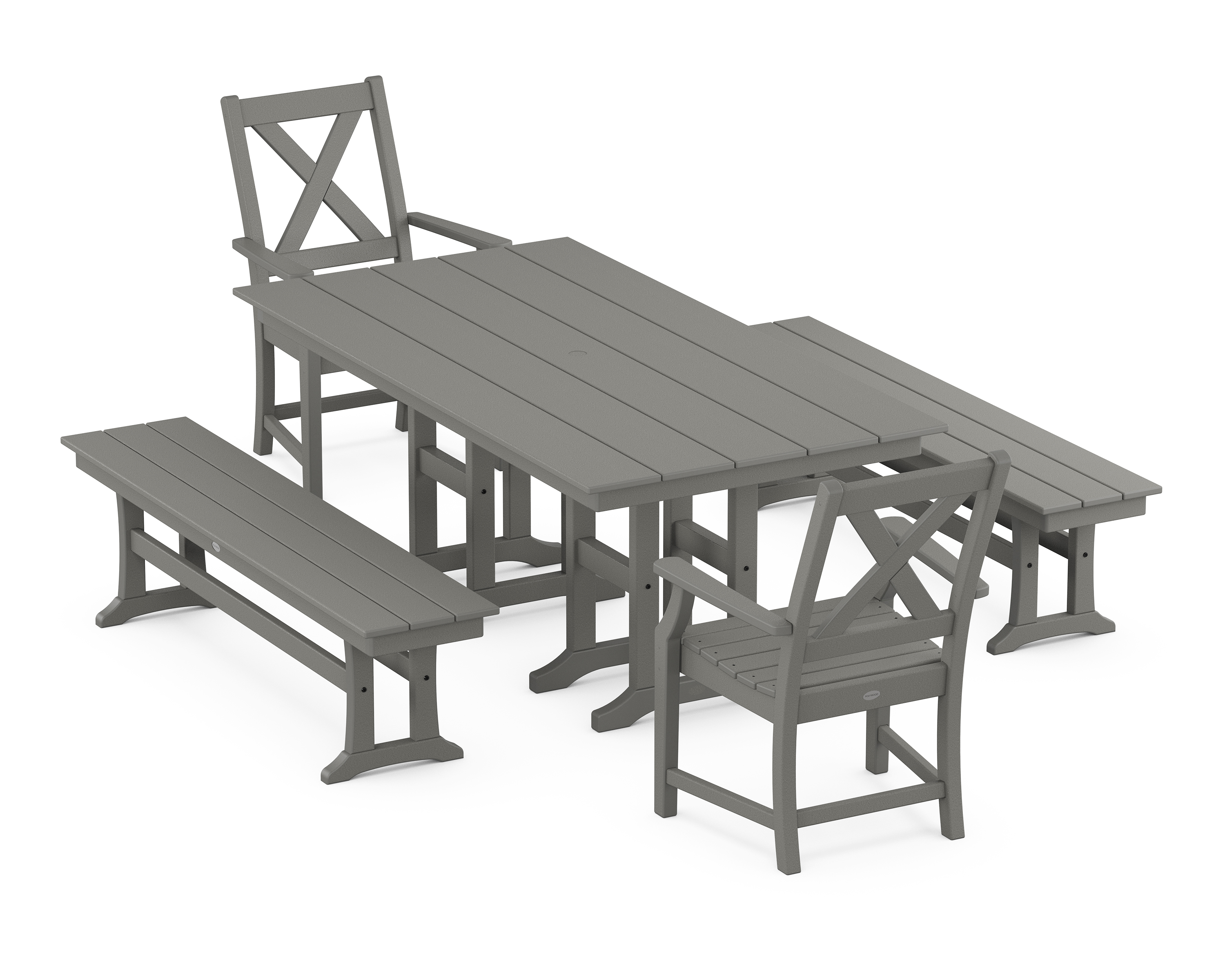 POLYWOOD Braxton 5-Piece Farmhouse Dining Set with Benches