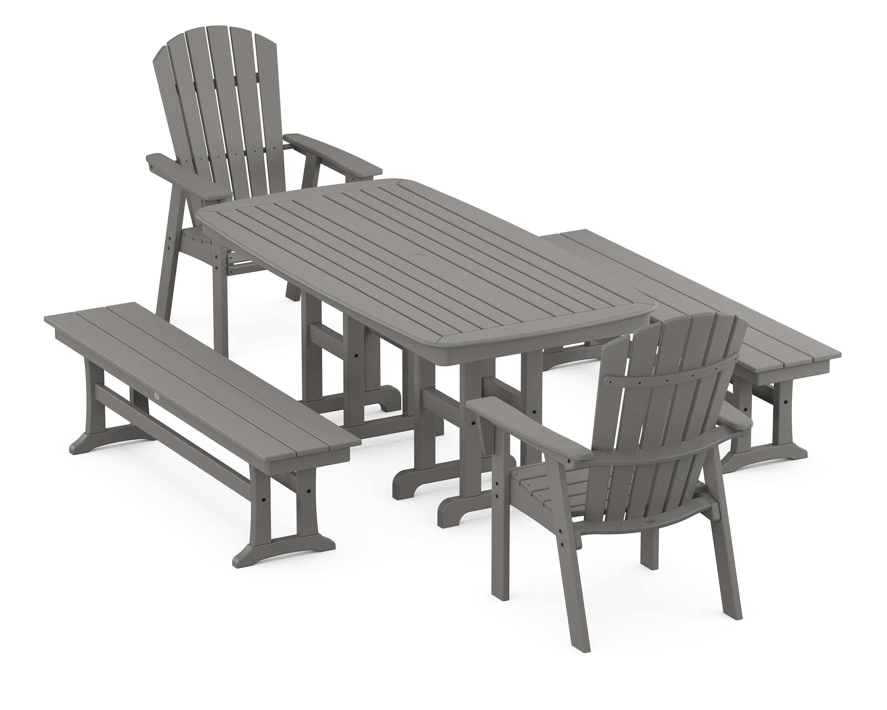 POLYWOOD Nautical Curveback Adirondack 5-Piece Dining Set with Benches