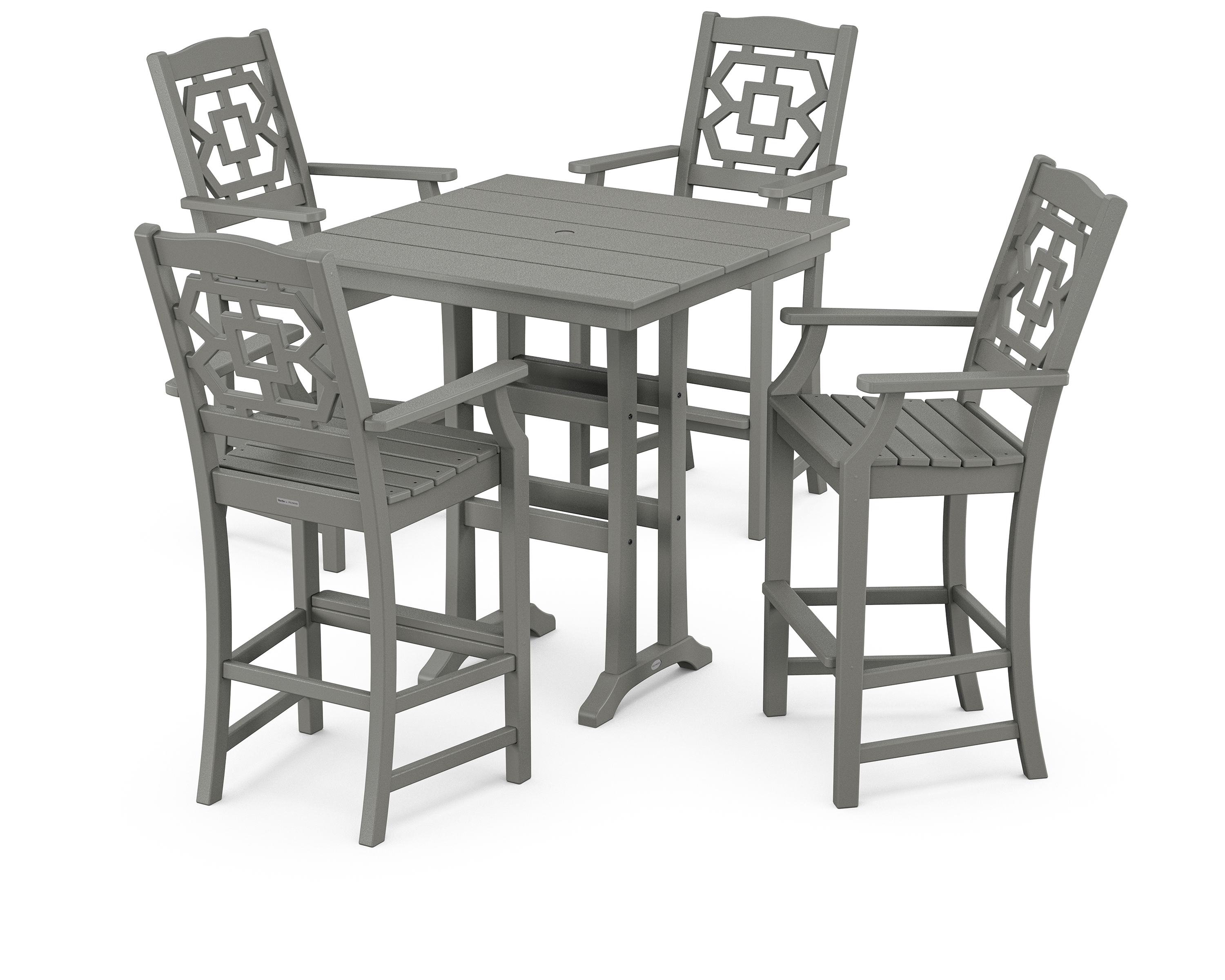 POLYWOOD Chinoiserie 5-Piece Farmhouse Bar Set with Trestle Legs