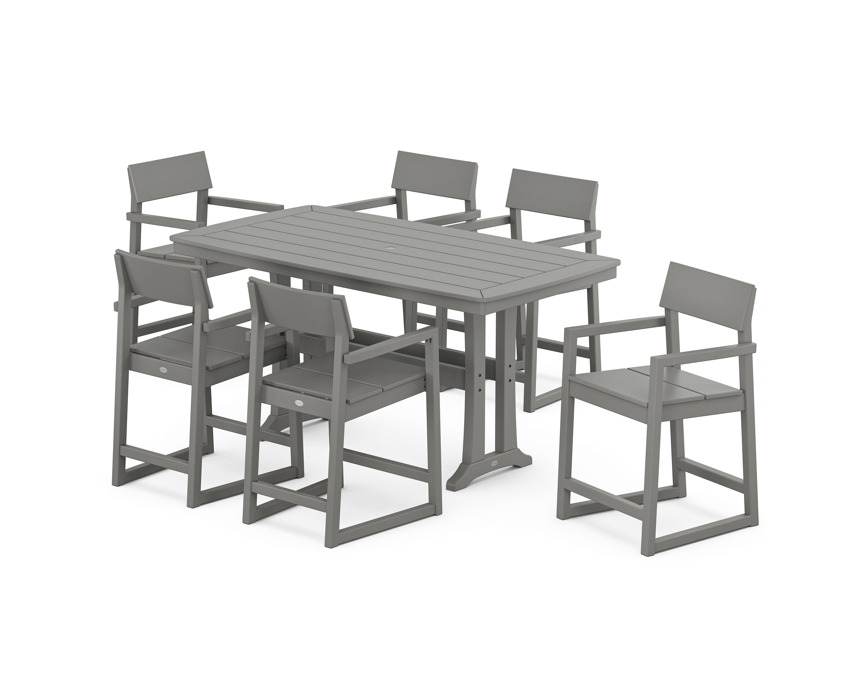 POLYWOOD EDGE Arm Chair 7-Piece Counter Set with Trestle Legs