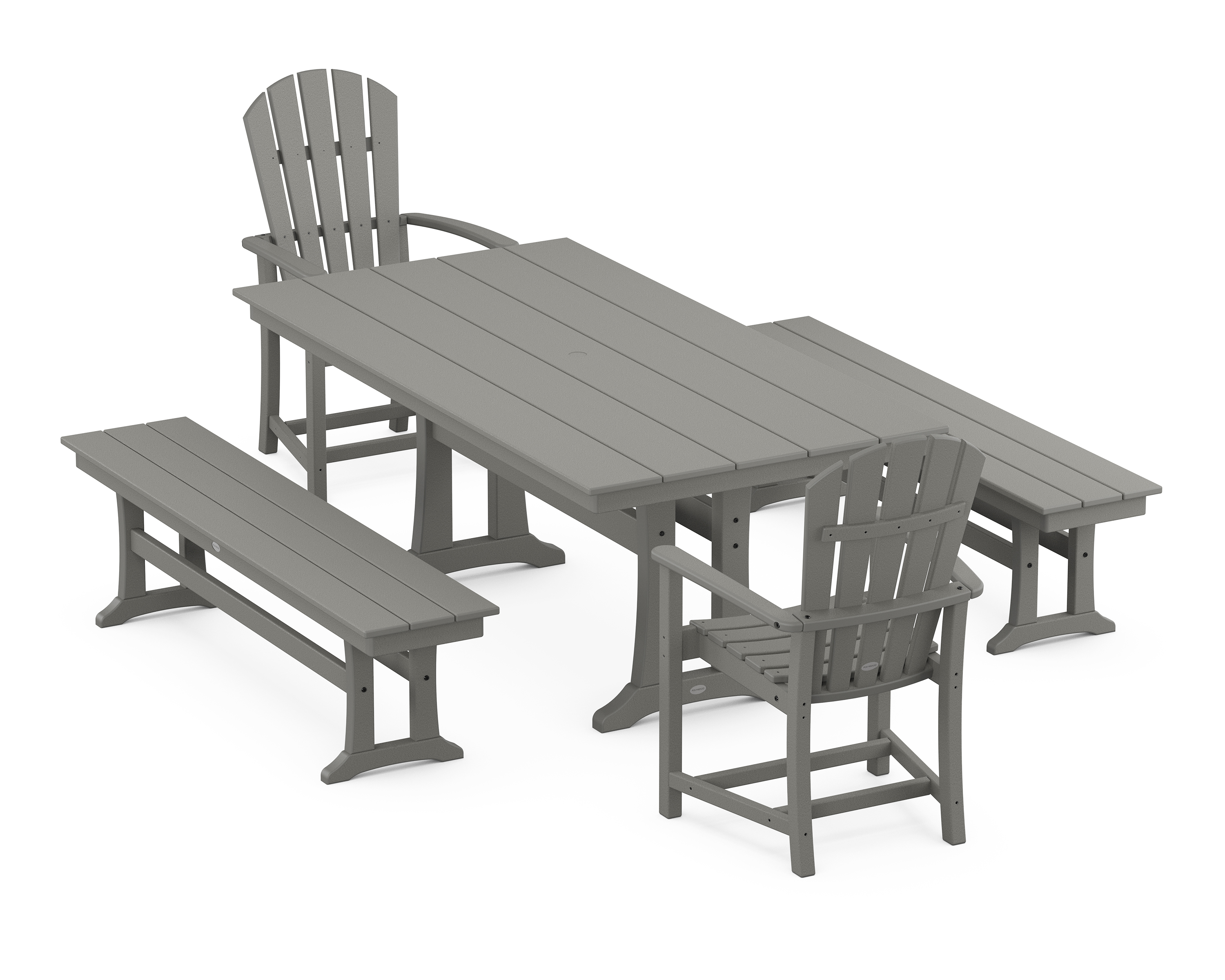 POLYWOOD Palm Coast 5-Piece Farmhouse Dining Set With Trestle Legs