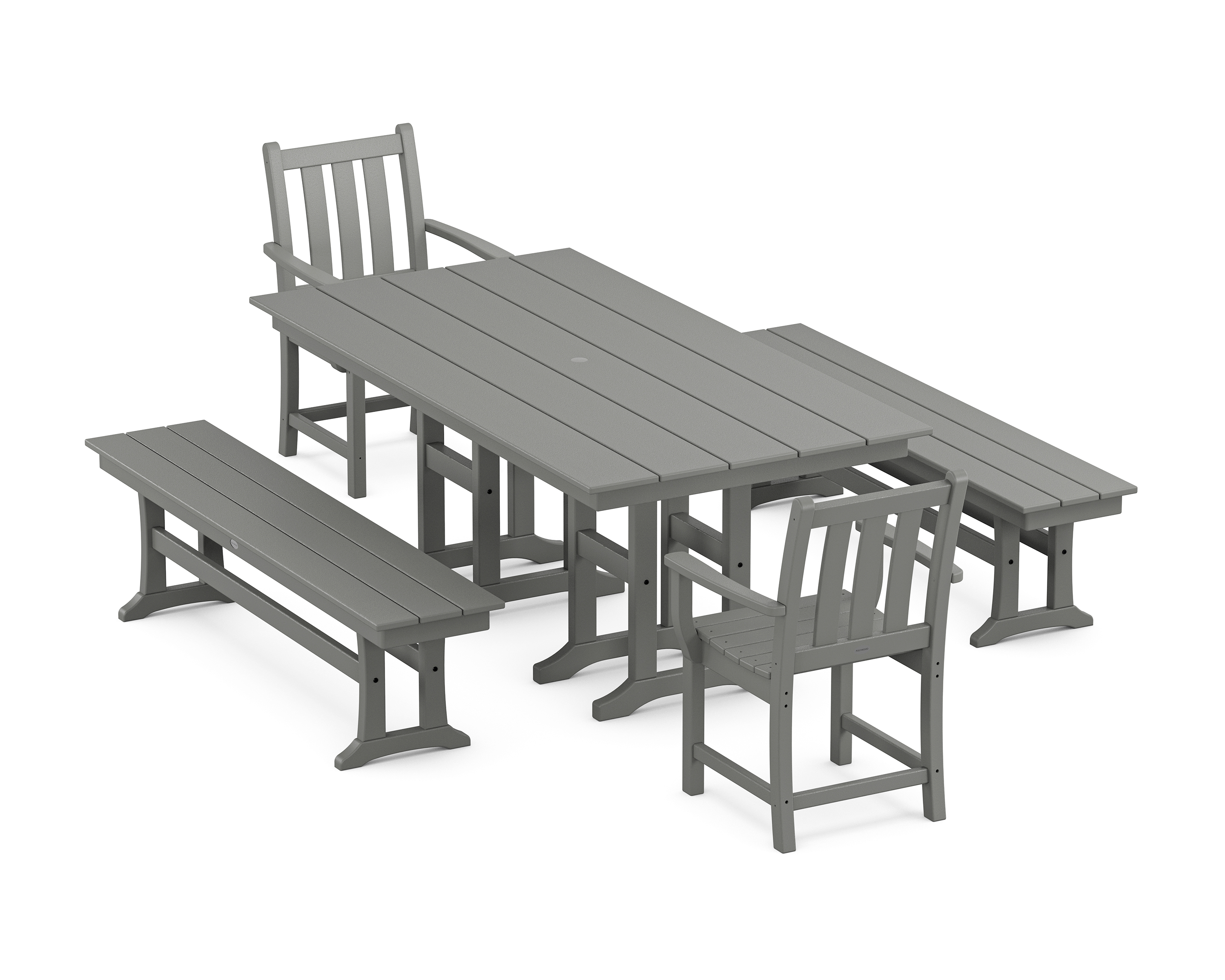 POLYWOOD Traditional Garden 5-Piece Farmhouse Dining Set with Benches