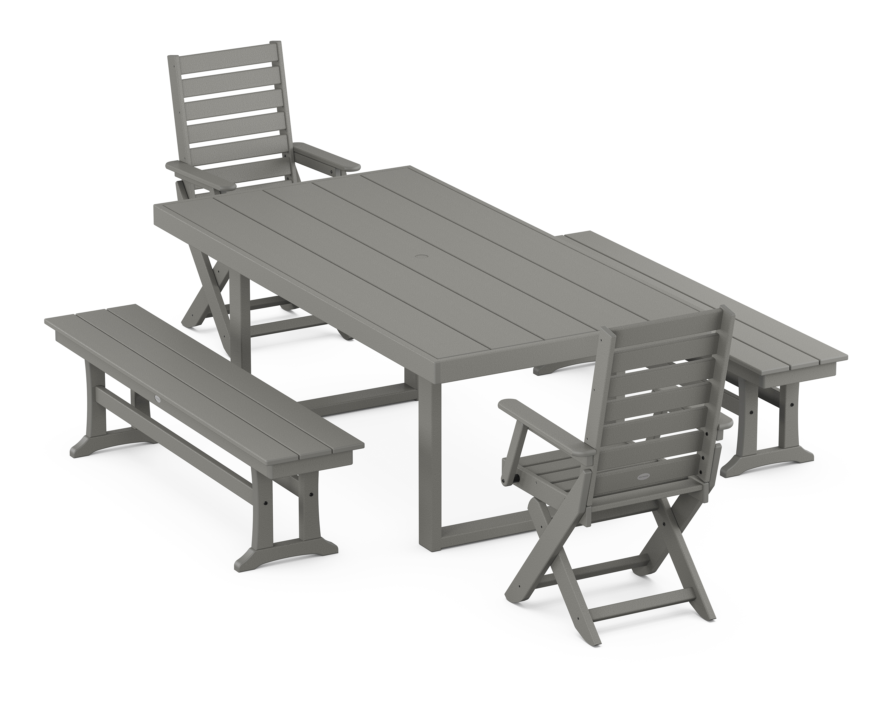 POLYWOOD Captain Folding Chair 5-Piece Dining Set with Benches
