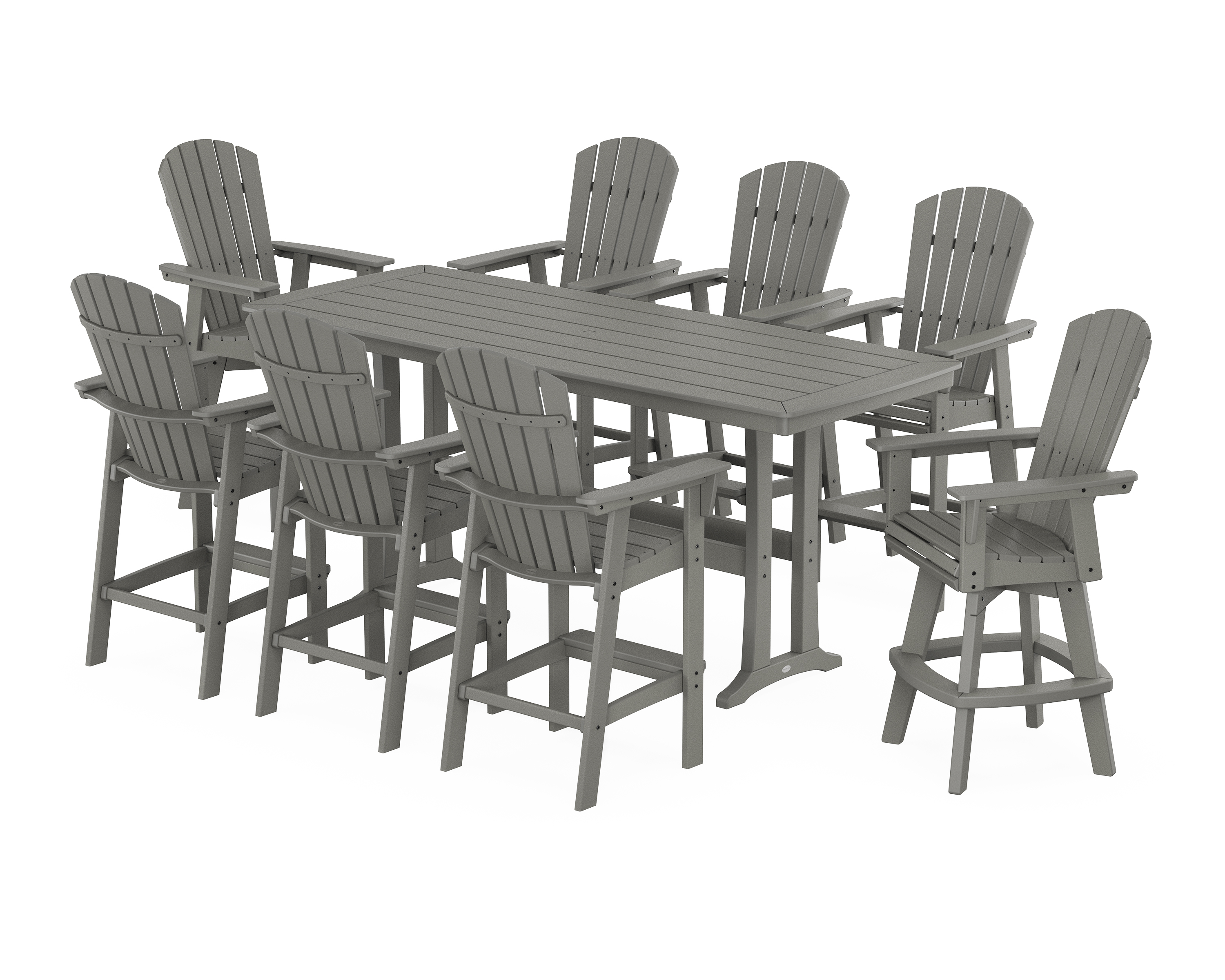 POLYWOOD Nautical Curveback Adirondack Swivel 9-Piece Bar Set with Trestle Legs