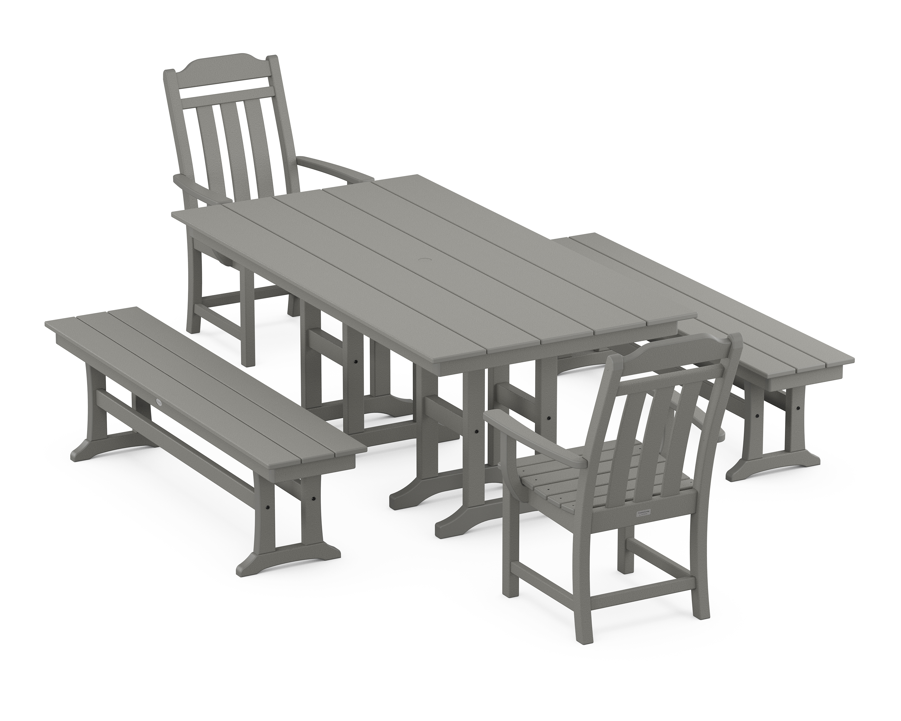 POLYWOOD Cottage 5-Piece Farmhouse Dining Set with Benches