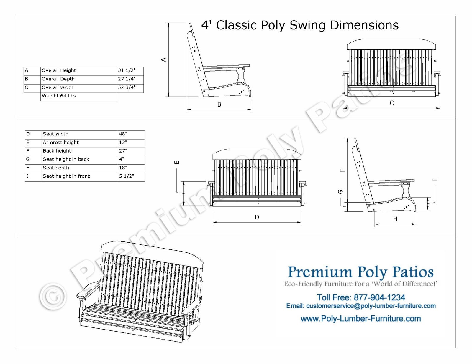 Luxcraft Classic Highback 4 ft Swing Set