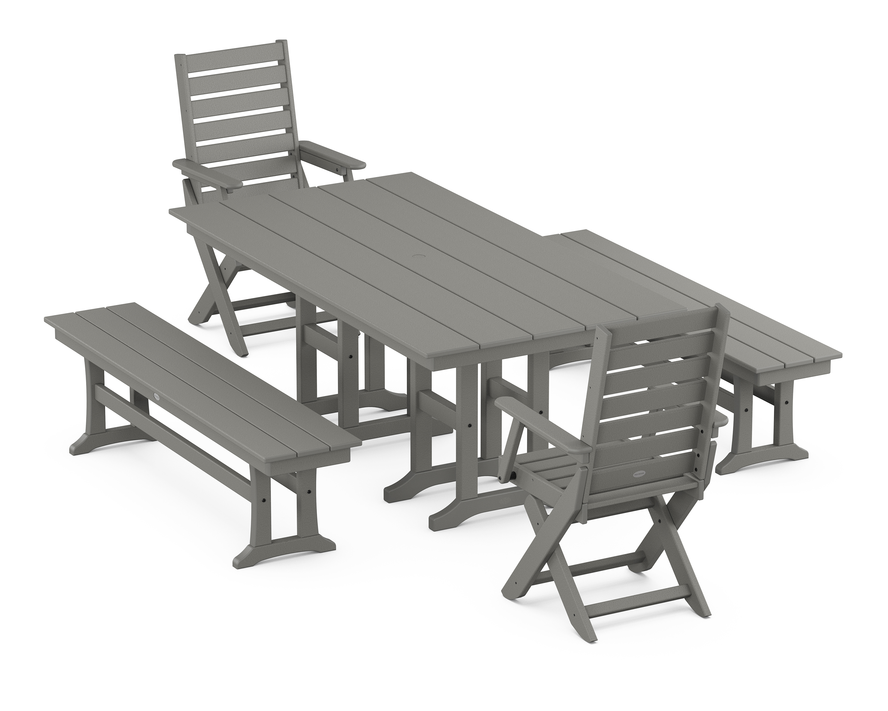 POLYWOOD Captain Folding Chair 5-Piece Farmhouse Dining Set with Benches