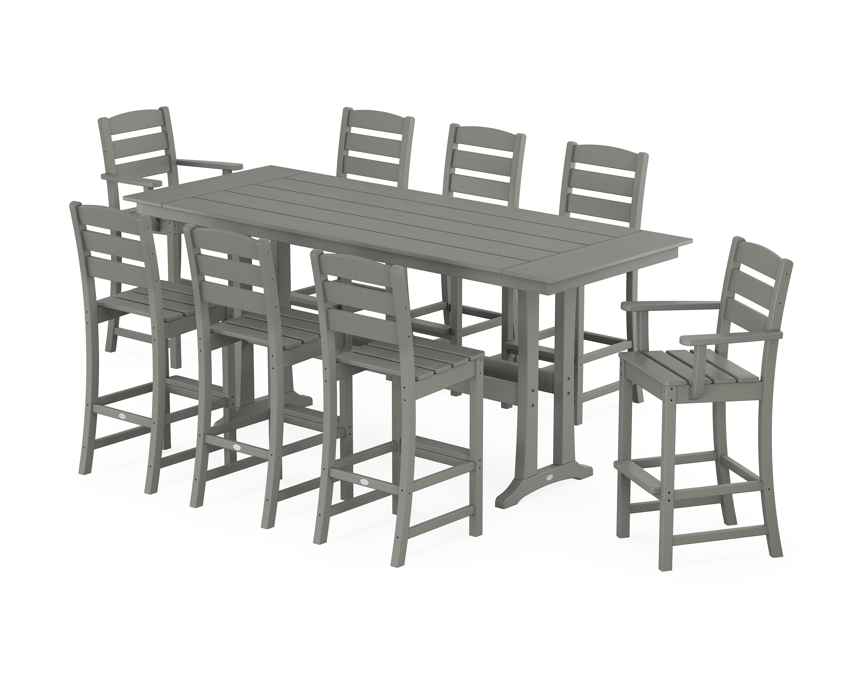 POLYWOOD Lakeside 9-Piece Farmhouse Bar Set with Trestle Legs