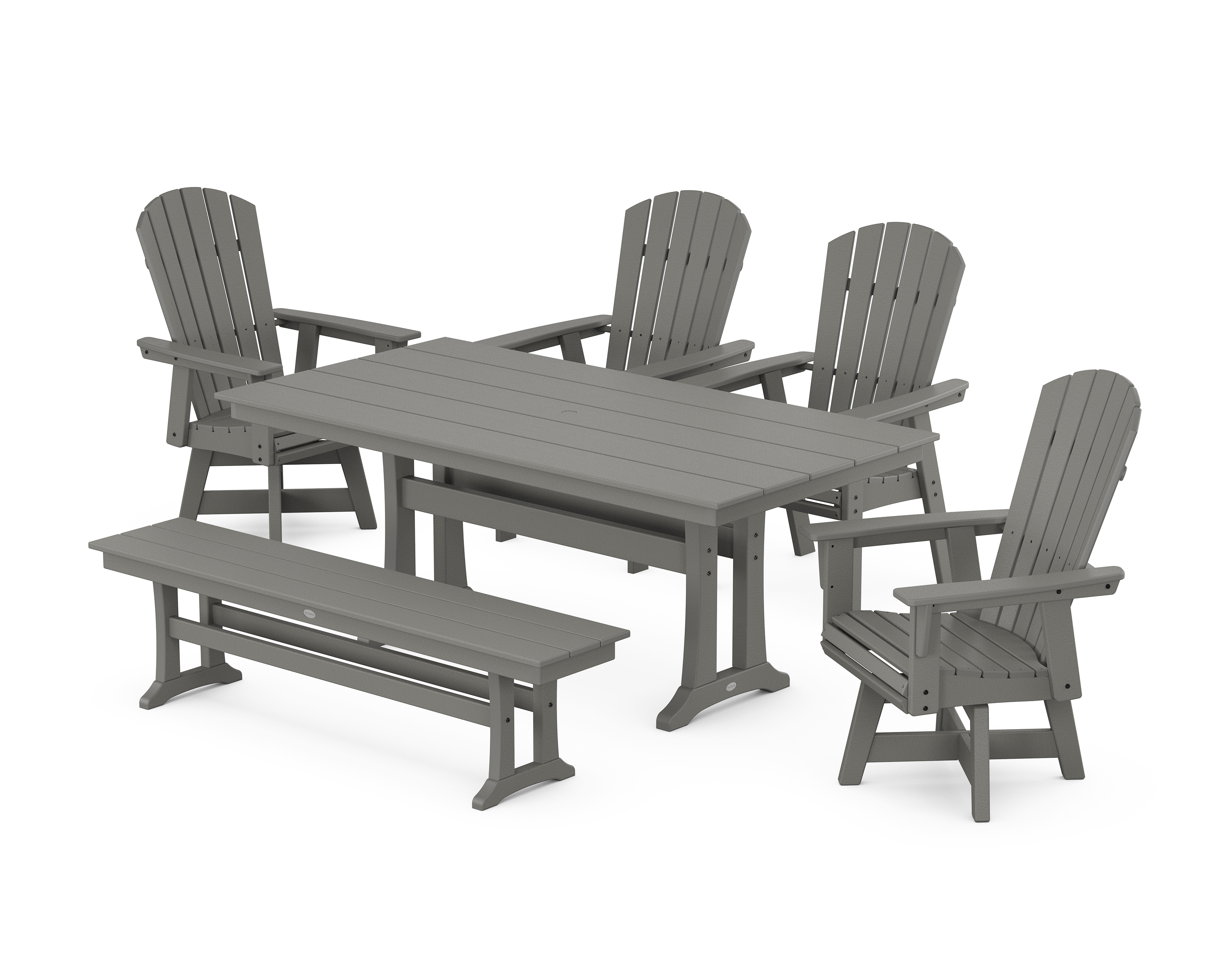 POLYWOOD Nautical Adirondack Swivel 6-Piece Farmhouse Dining Set With Trestle Legs