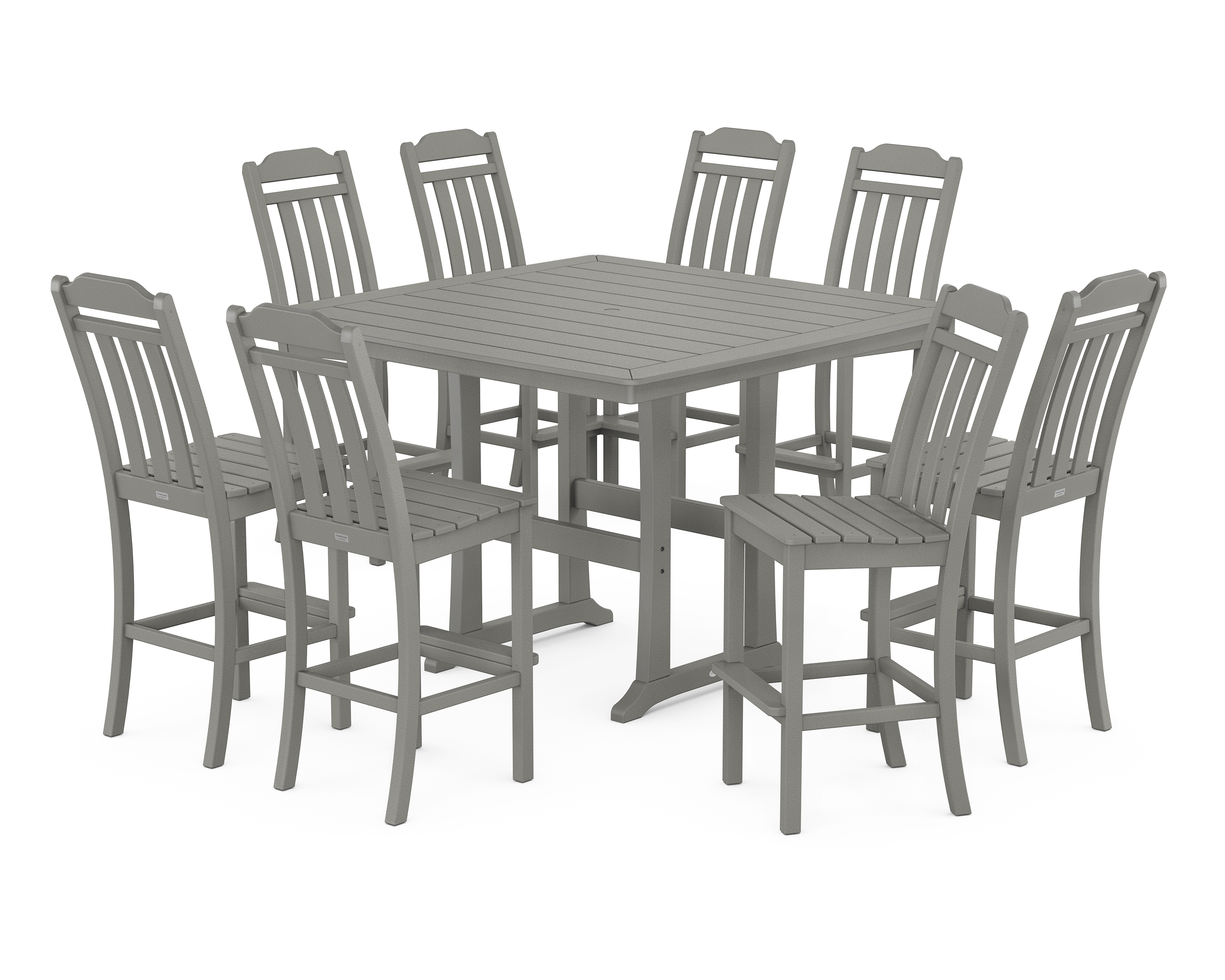 POLYWOOD Cottage 9-Piece Square Side Chair Bar Set with Trestle Legs