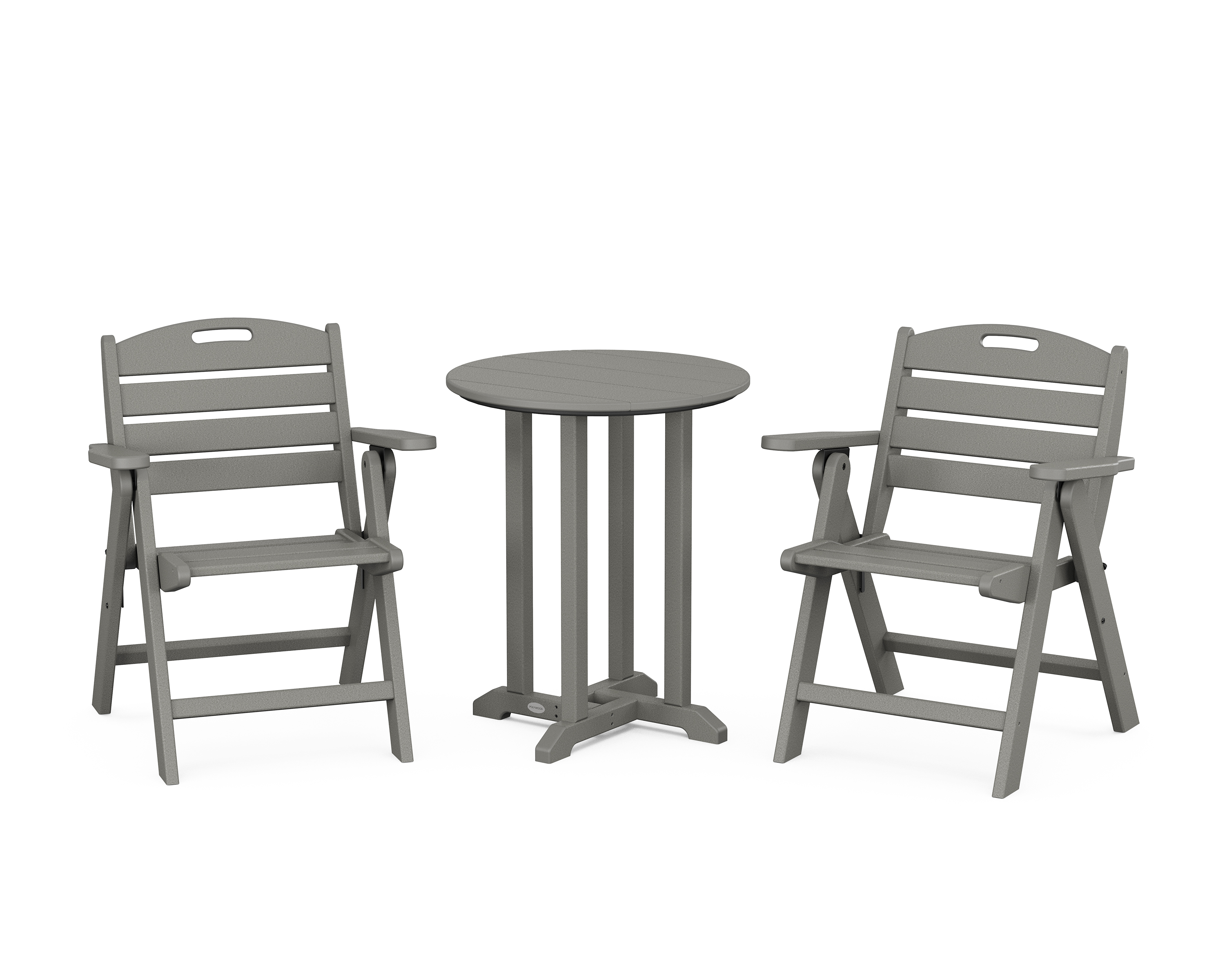 POLYWOOD Nautical Folding Lowback Chair 3-Piece Round Bistro Dining Set