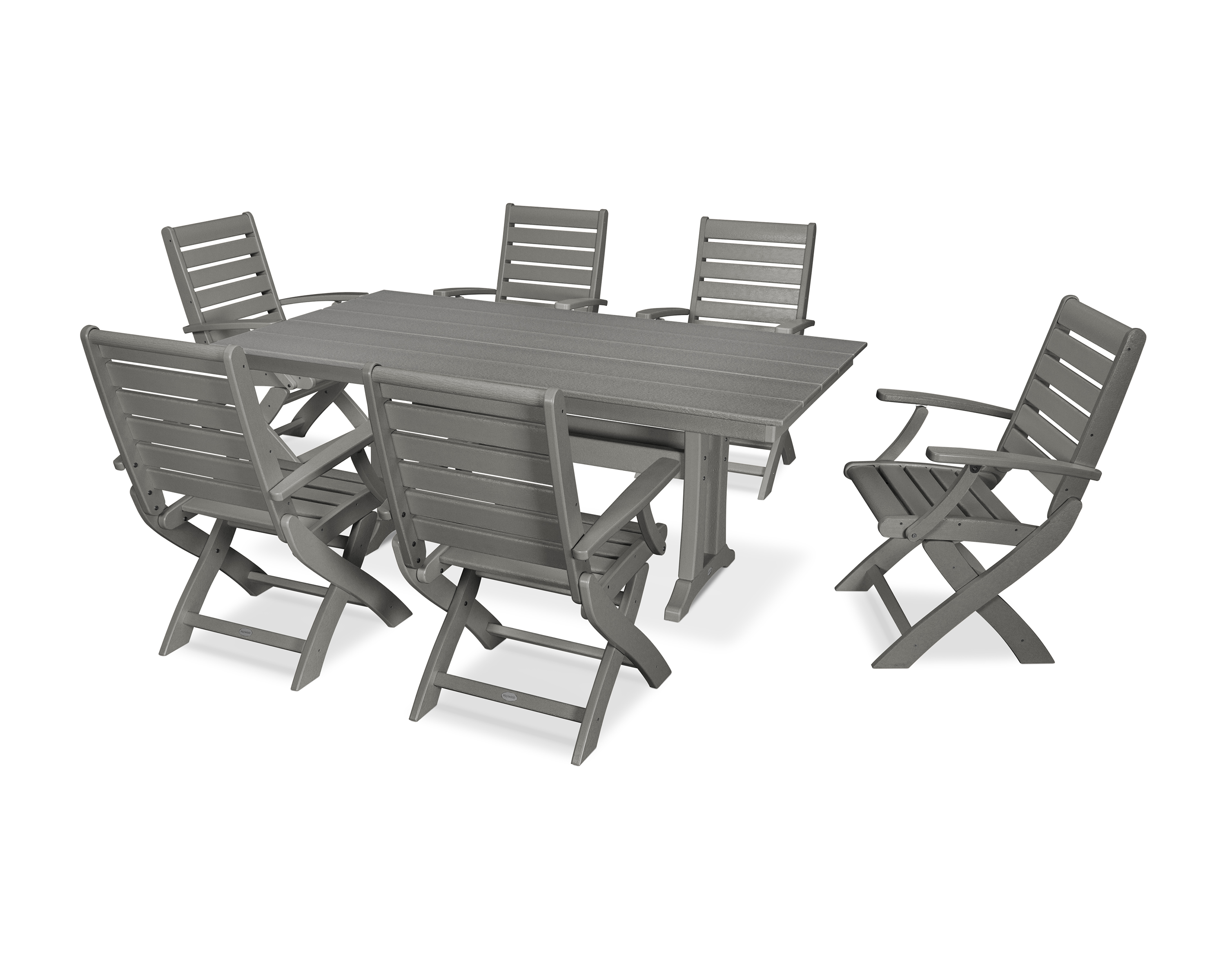 POLYWOOD Signature Folding Chair 7-Piece Farmhouse Dining Set with Trestle Legs