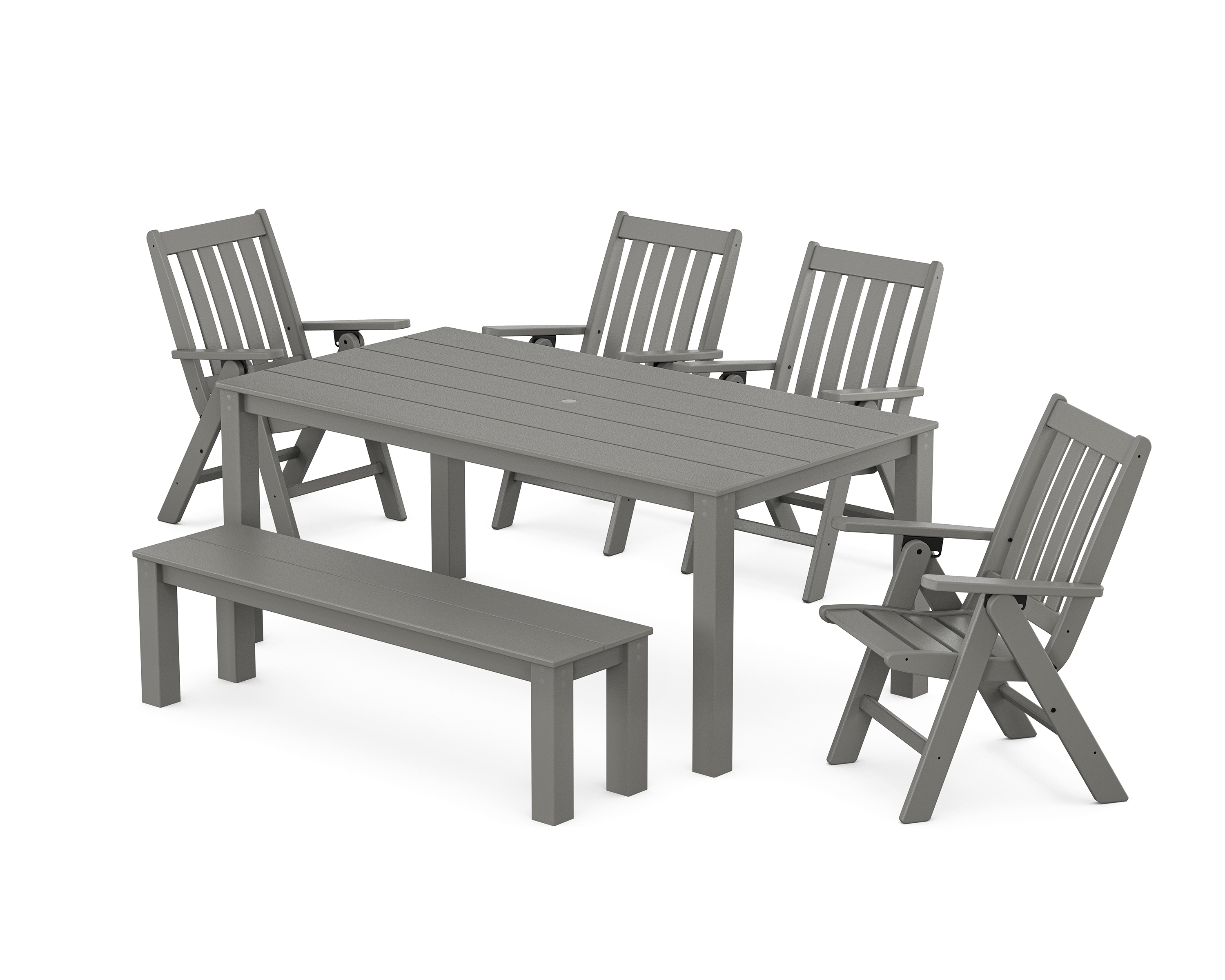 POLYWOOD Vineyard Folding Chair 6-Piece Parsons Dining Set with Bench