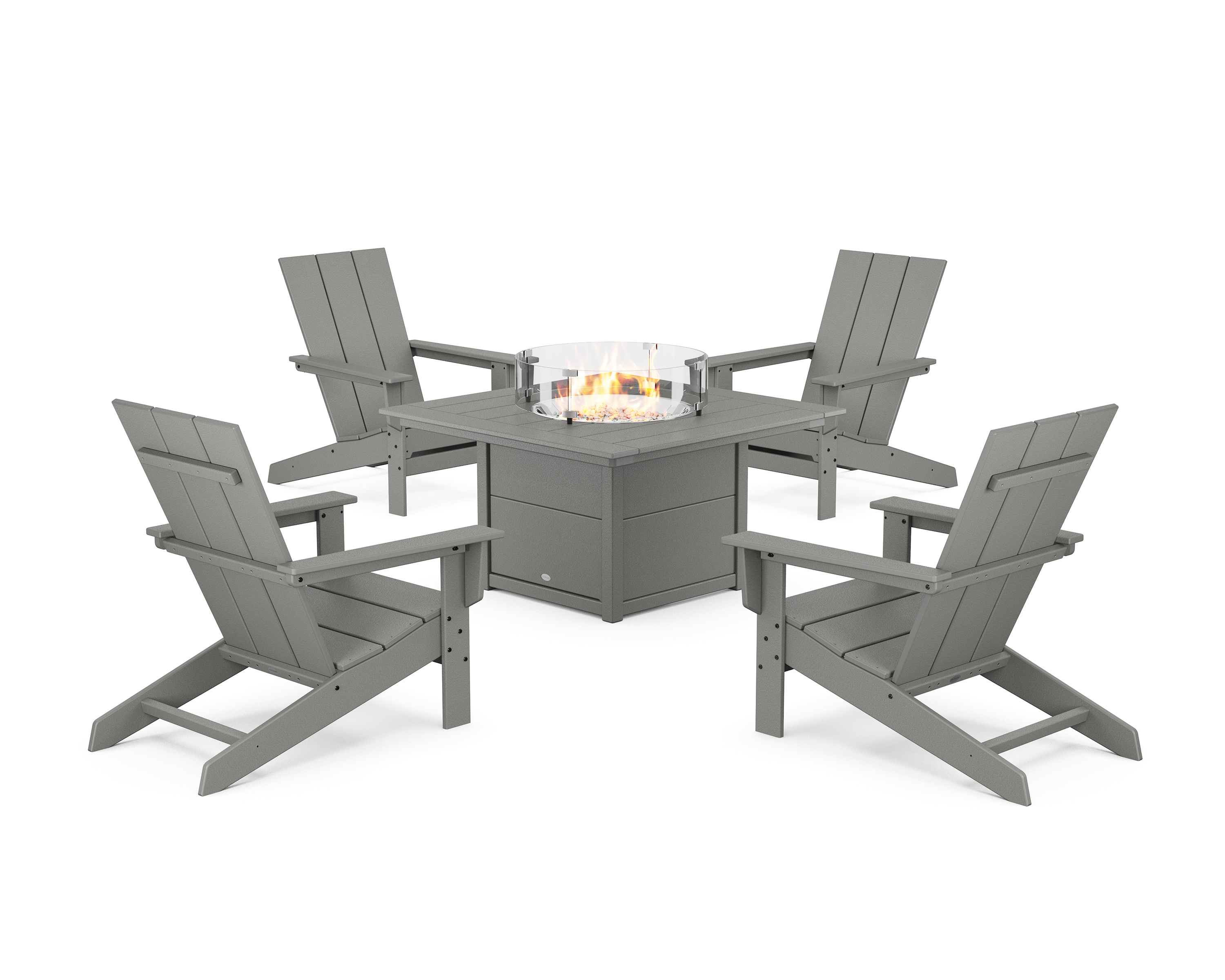 POLYWOOD 5-Piece Modern Studio Adirondack Conversation Set with Fire Pit Table