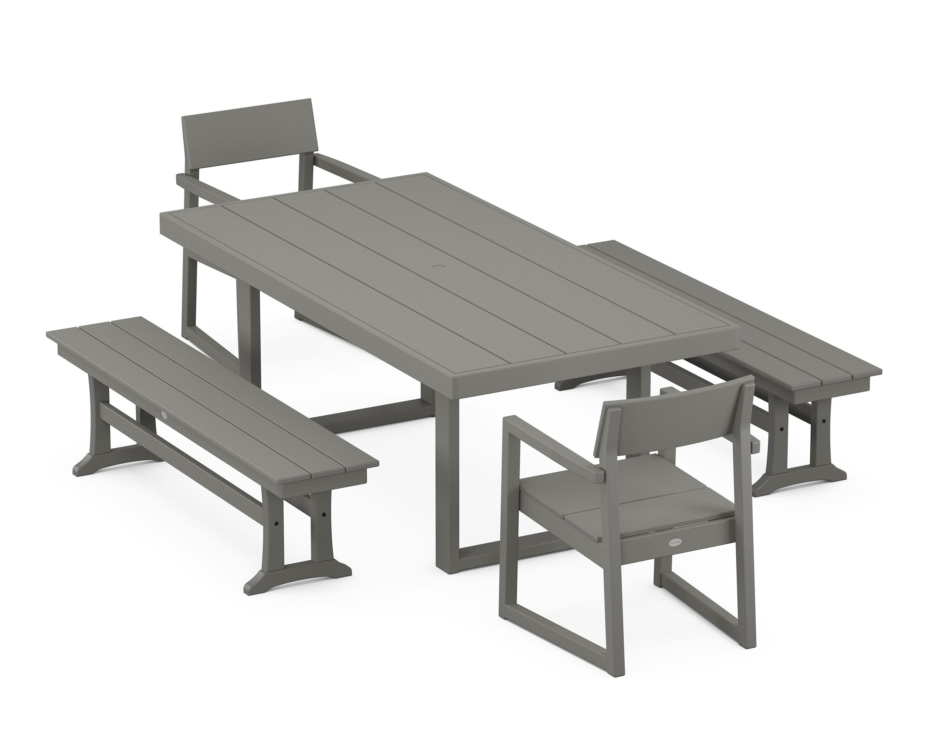 POLYWOOD EDGE 5-Piece Dining Set with Benches