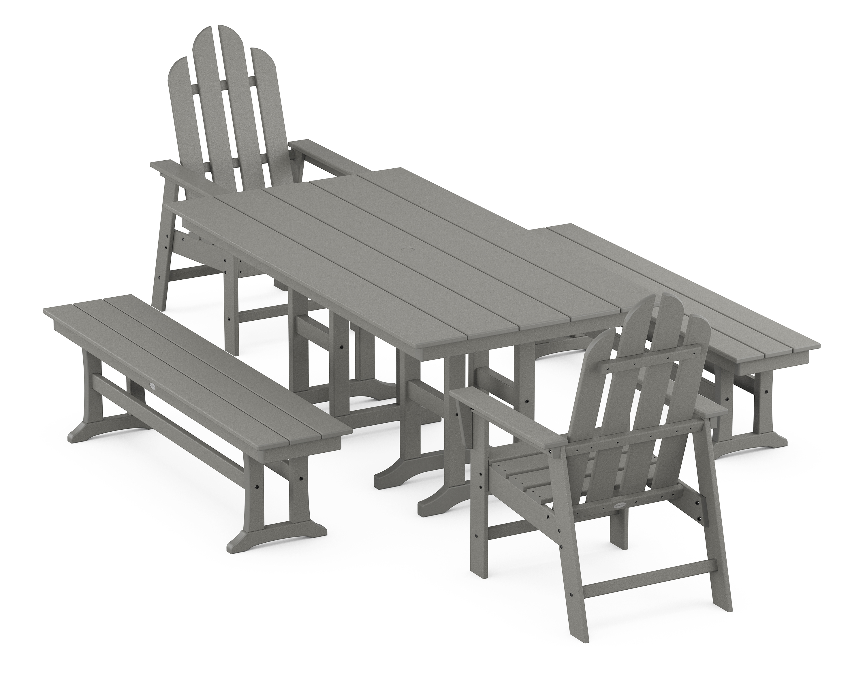 POLYWOOD Long Island 5-Piece Farmhouse Dining Set with Benches