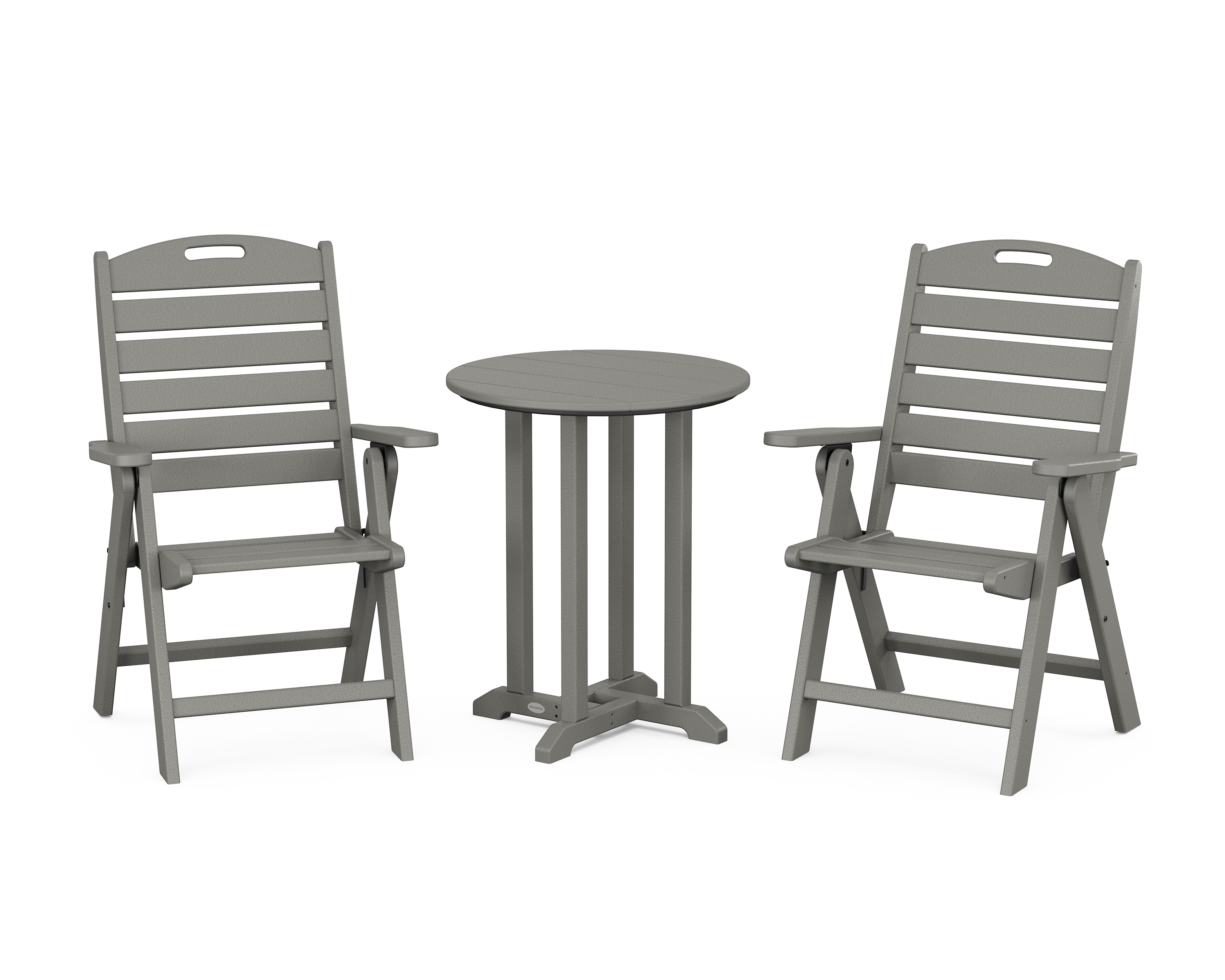 POLYWOOD Nautical Folding Highback Chair 3-Piece Round Bistro Dining Set