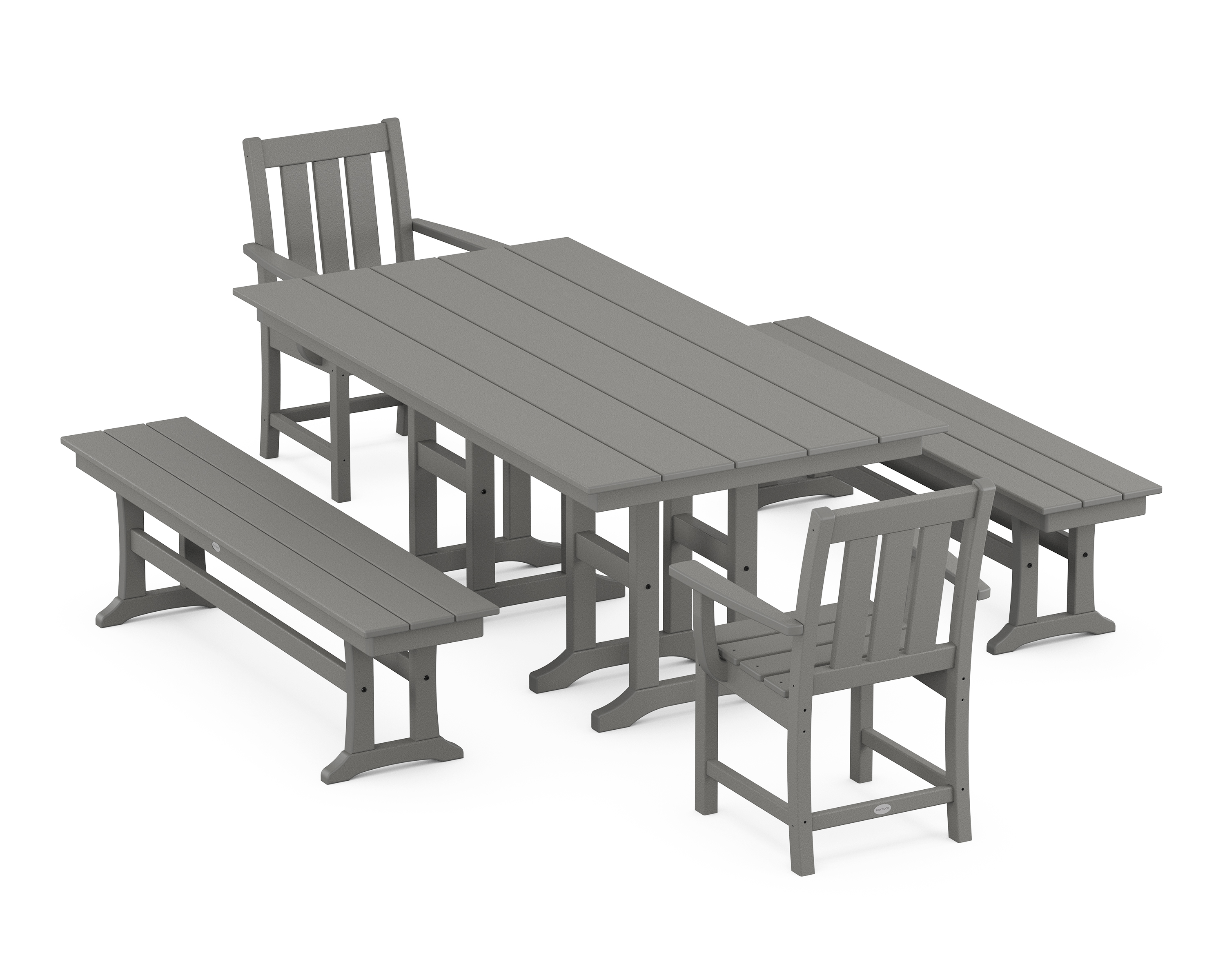 POLYWOOD Oxford 5-Piece Farmhouse Dining Set with Benches