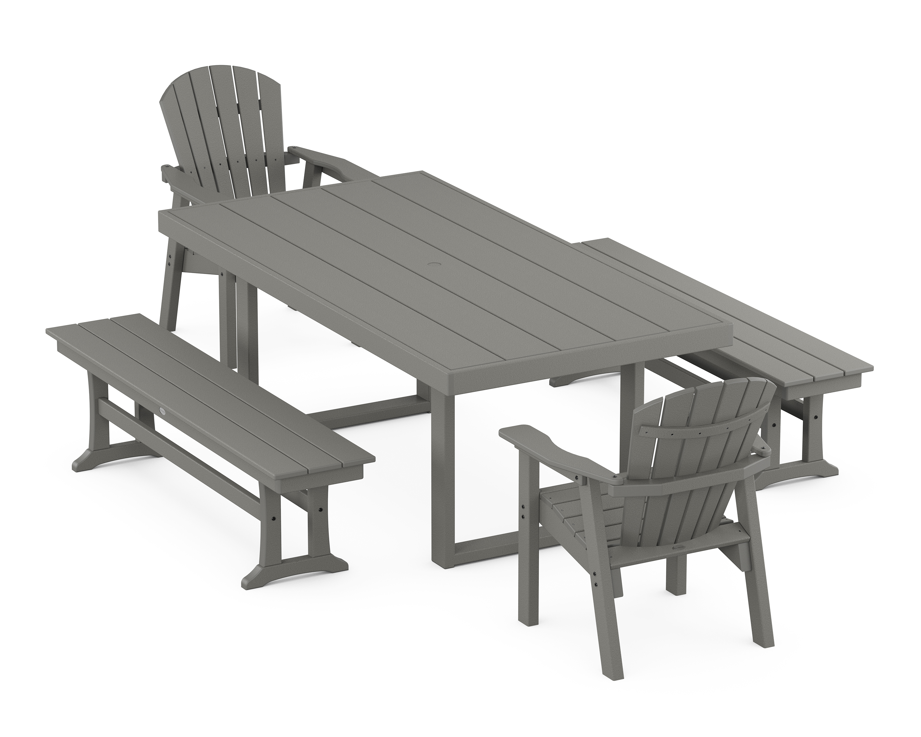POLYWOOD Seashell 5-Piece Dining Set with Benches