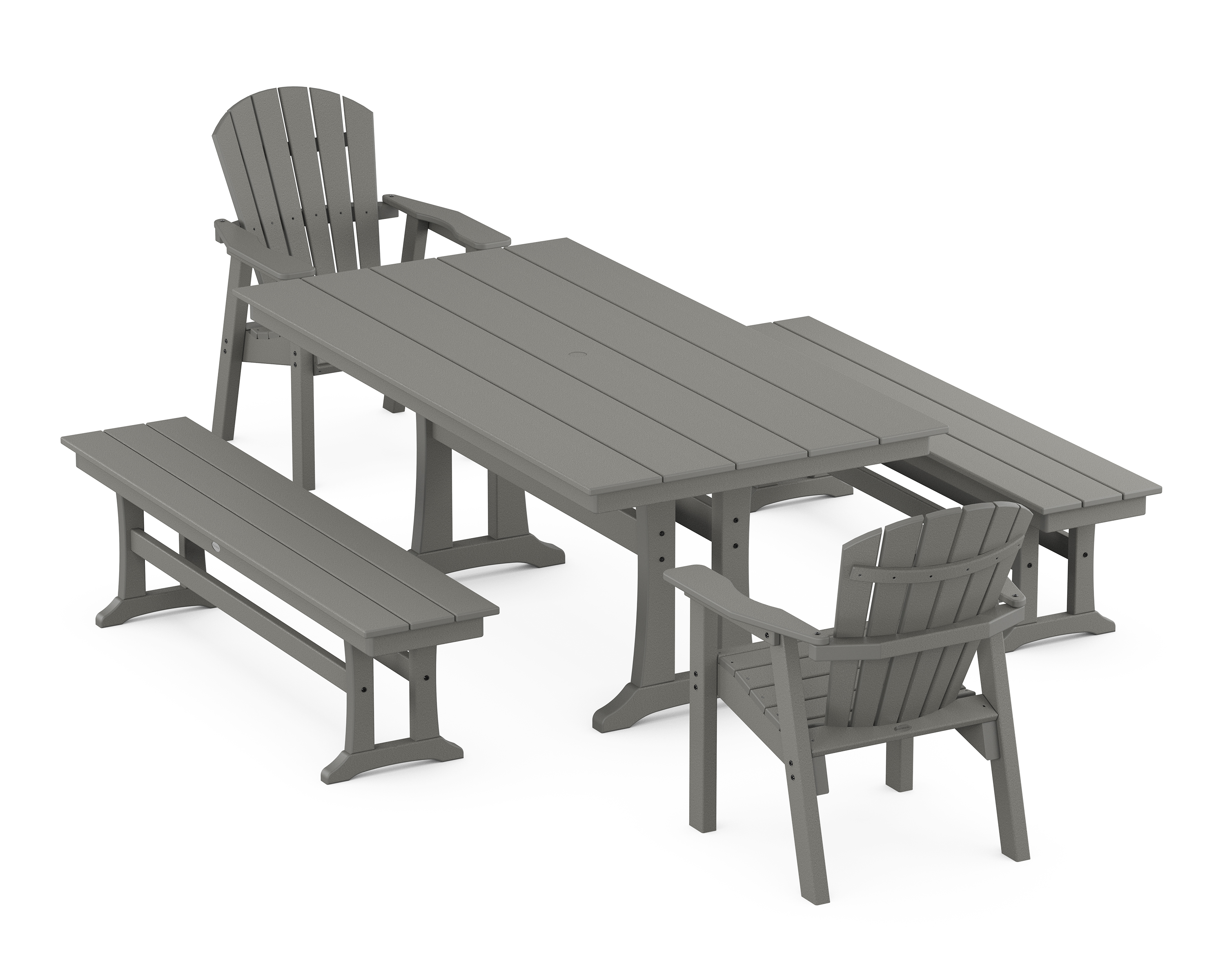 POLYWOOD Seashell 5-Piece Farmhouse Dining Set With Trestle Legs