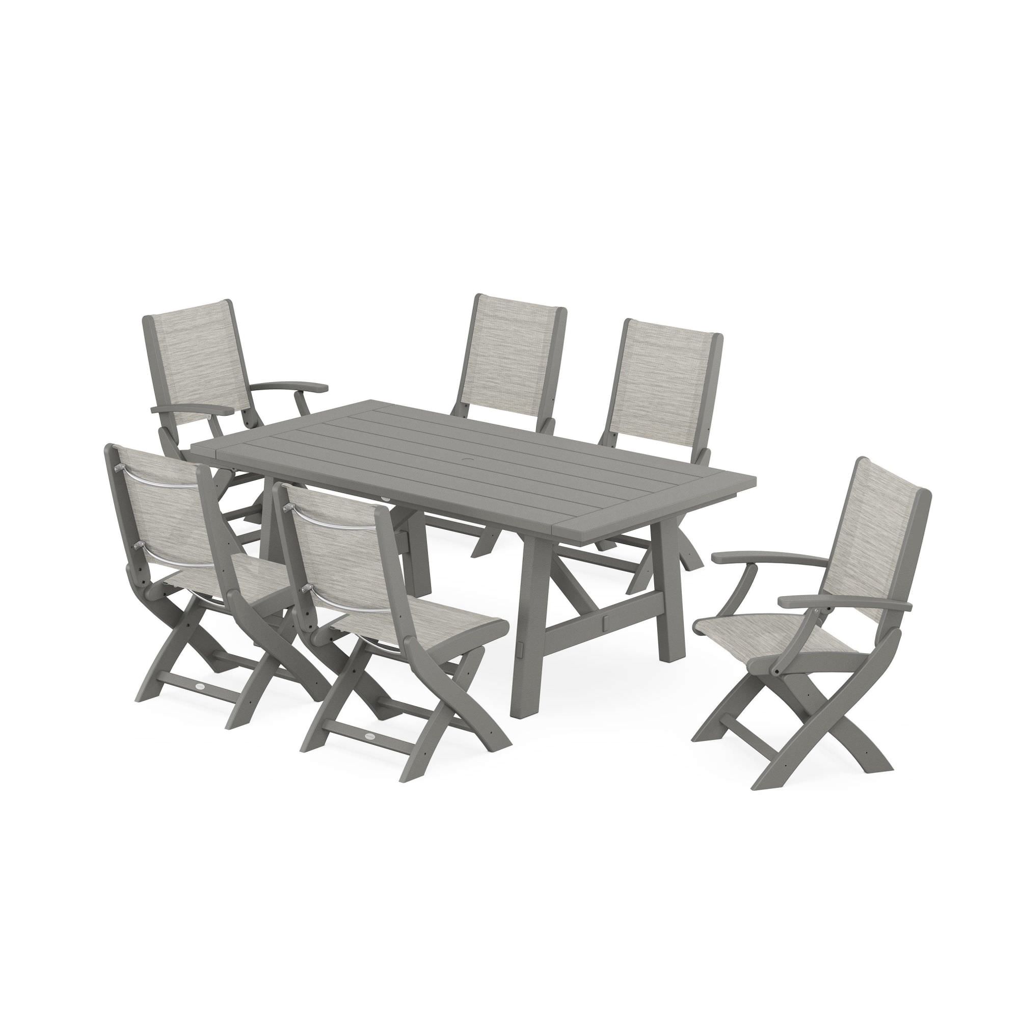 POLYWOOD Coastal Folding Chair 7-Piece Rustic Farmhouse Dining Set