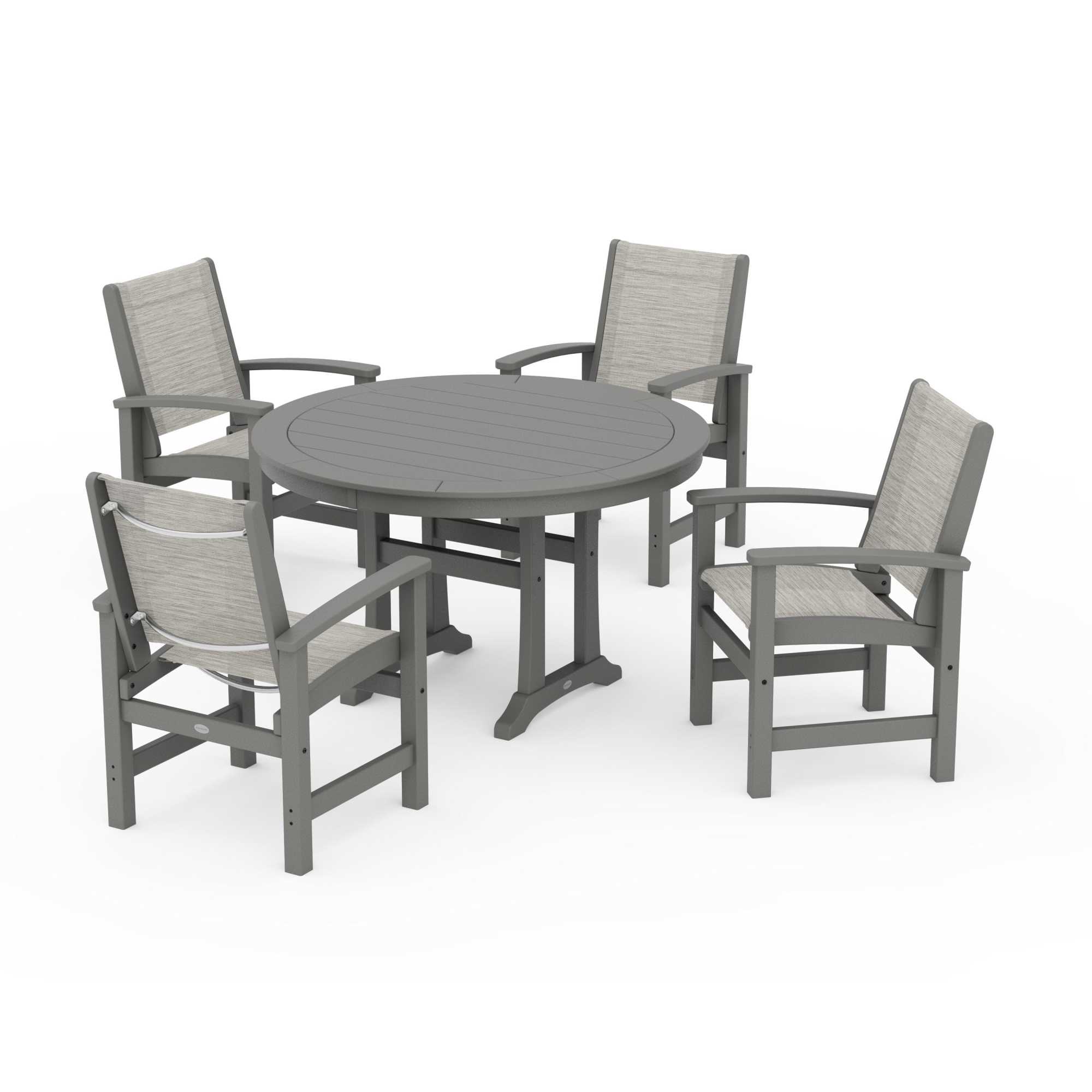 POLYWOOD Coastal 5-Piece Round Dining Set with Trestle Legs