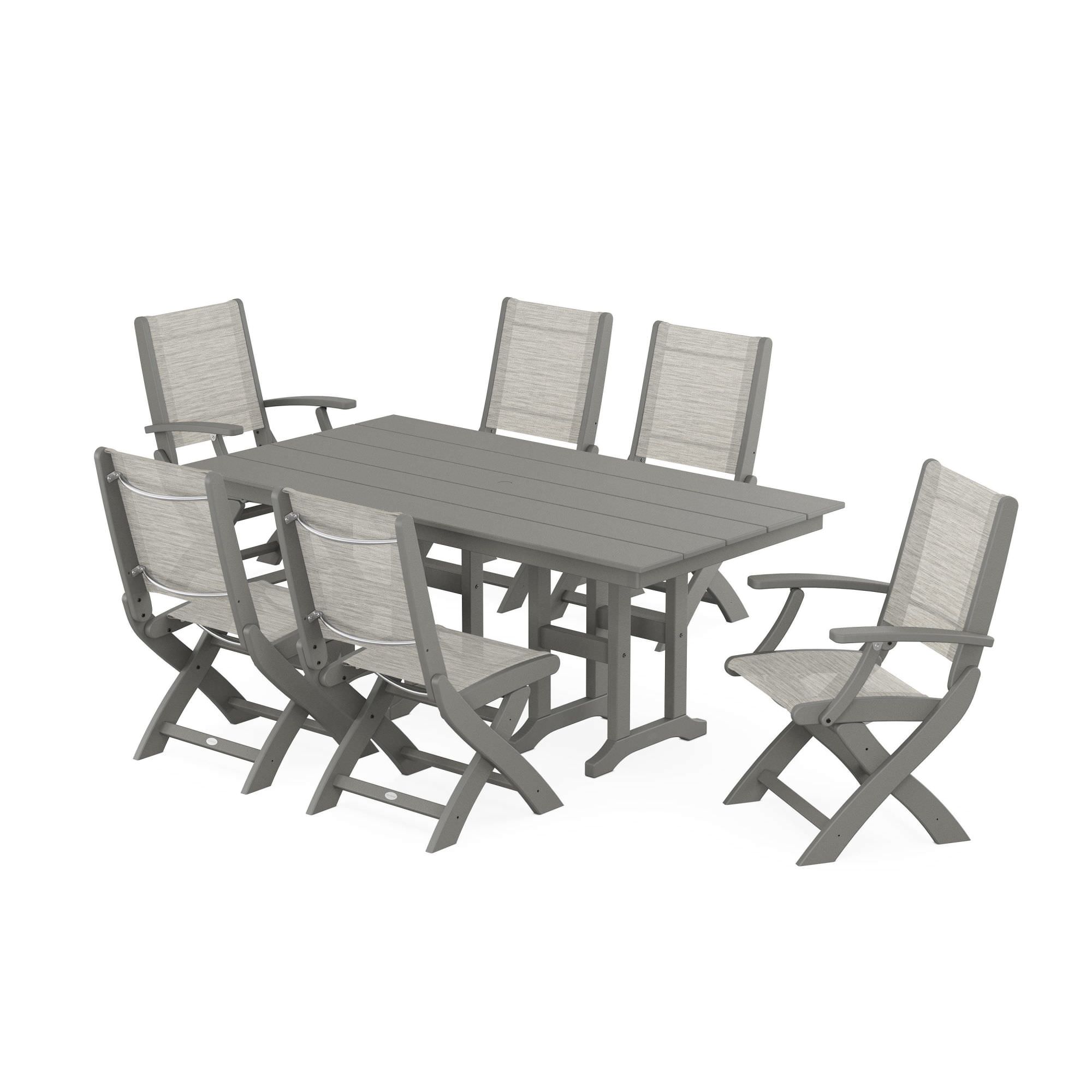 POLYWOOD Coastal Folding Chair 7-Piece Farmhouse Dining Set