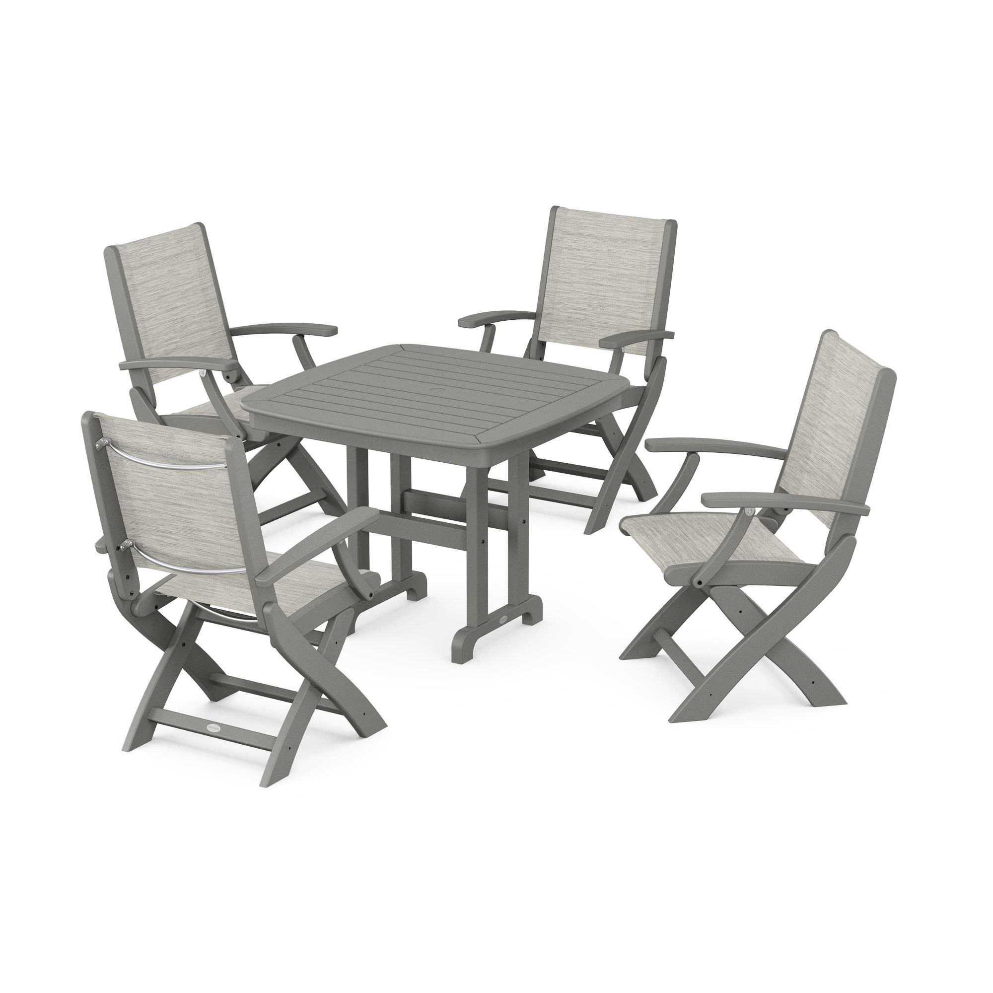 POLYWOOD Coastal Folding Chair 5-Piece Dining Set