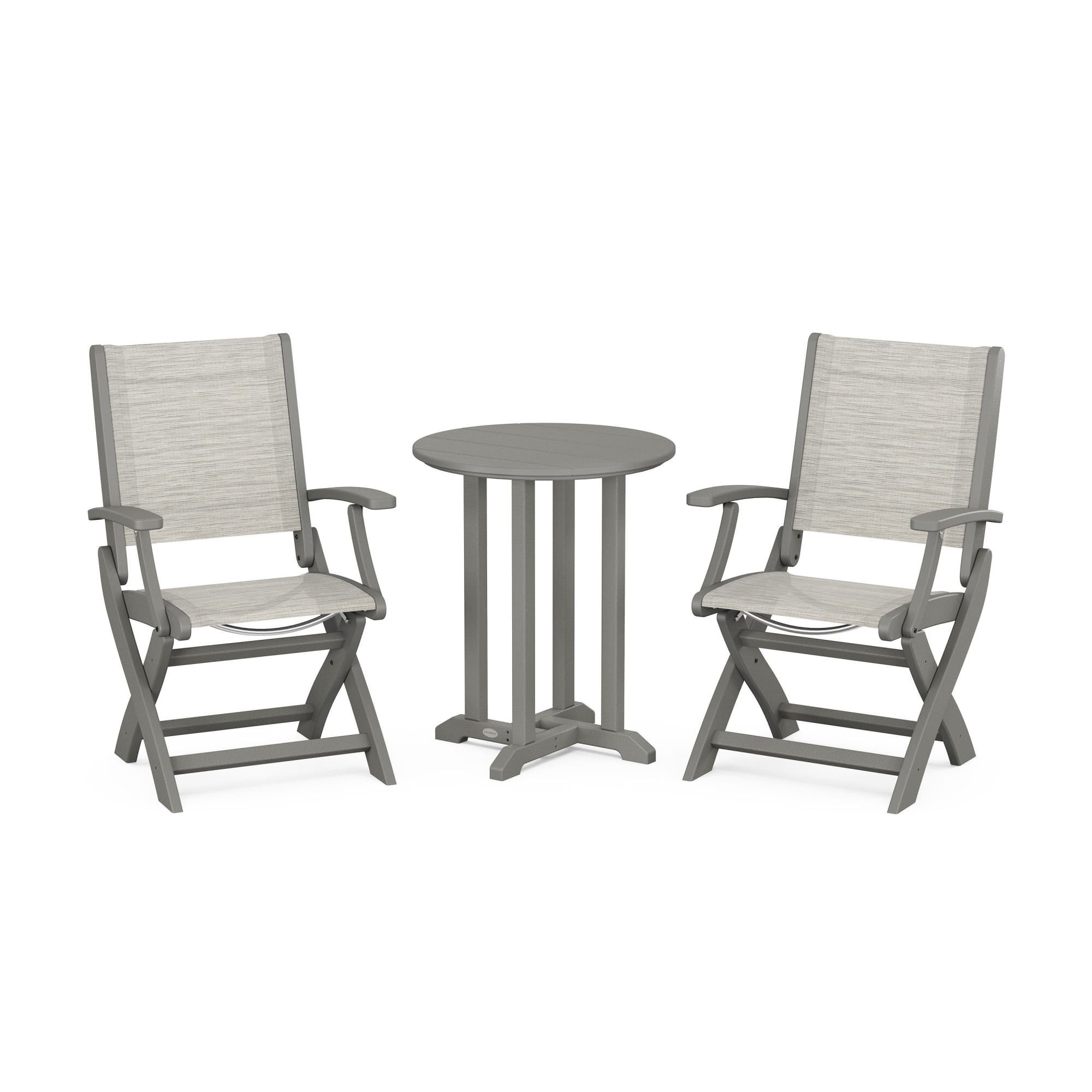 POLYWOOD Coastal Folding 3-Piece Round Bistro Dining Set