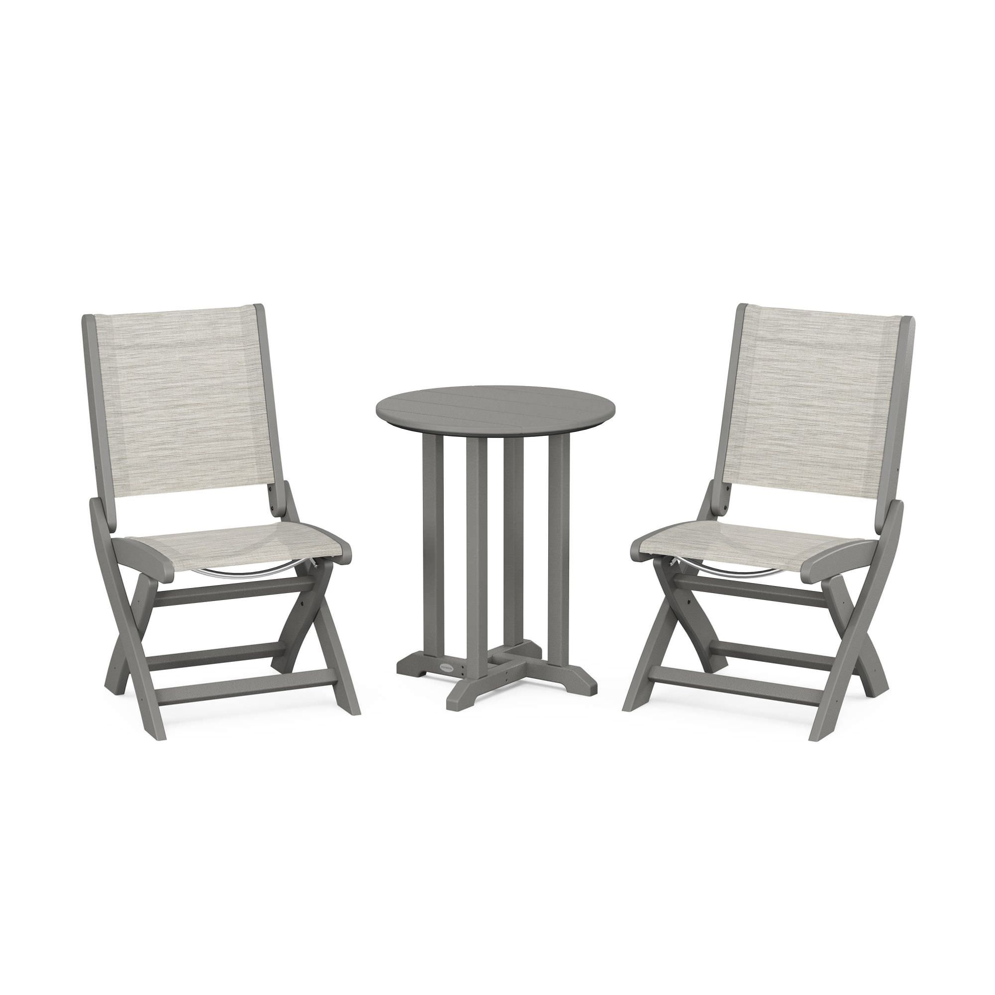 POLYWOOD Coastal Folding Side Chair 3-Piece Round Bistro Dining Set