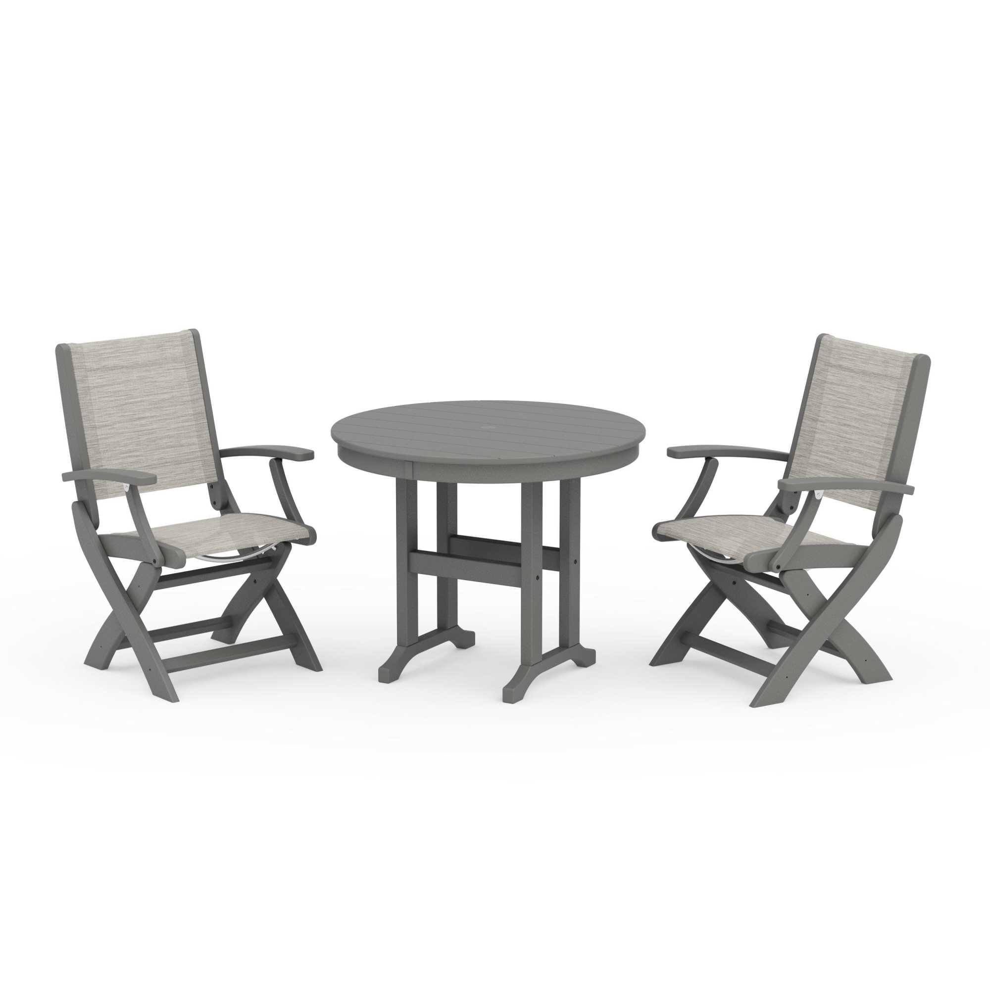 POLYWOOD Coastal Folding Chair 3-Piece Round Dining Set