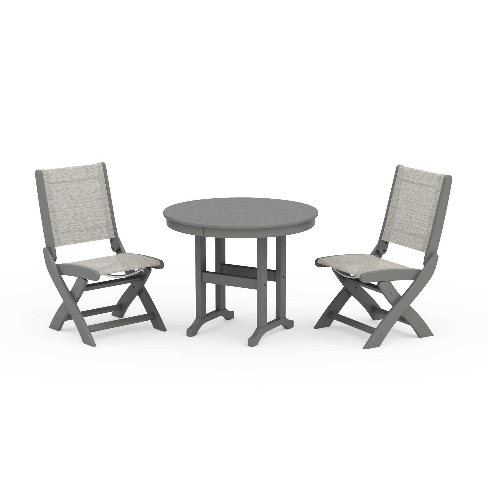 POLYWOOD Coastal Folding Side Chair 3-Piece Round Dining Set
