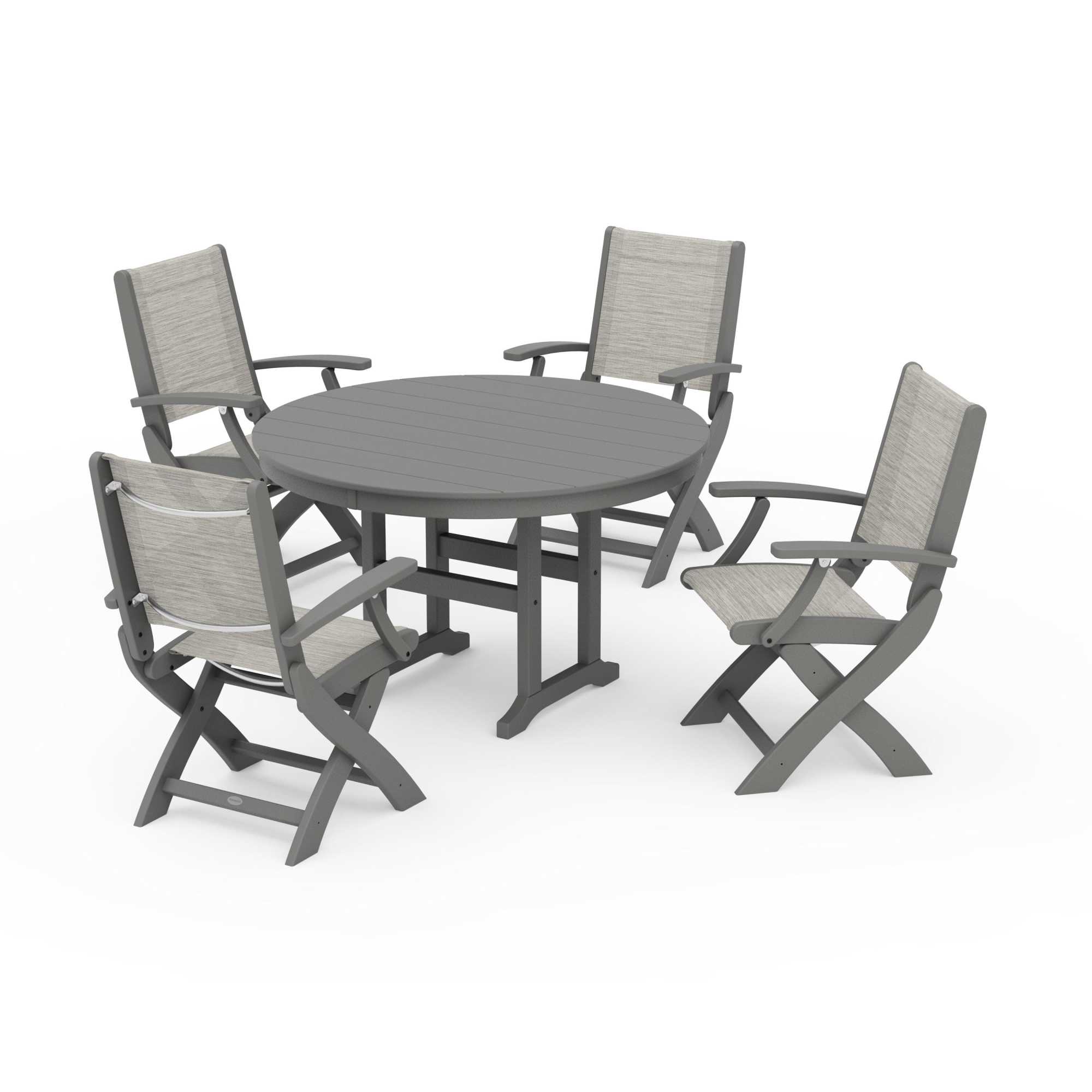 POLYWOOD Coastal Folding Chair 5-Piece Round Dining Set