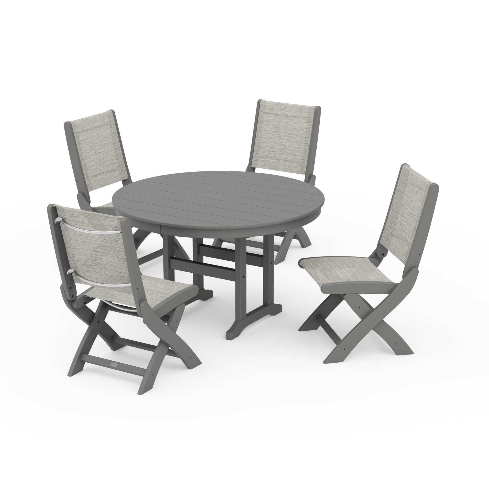POLYWOOD Coastal Folding Side Chair 5-Piece Round Dining Set