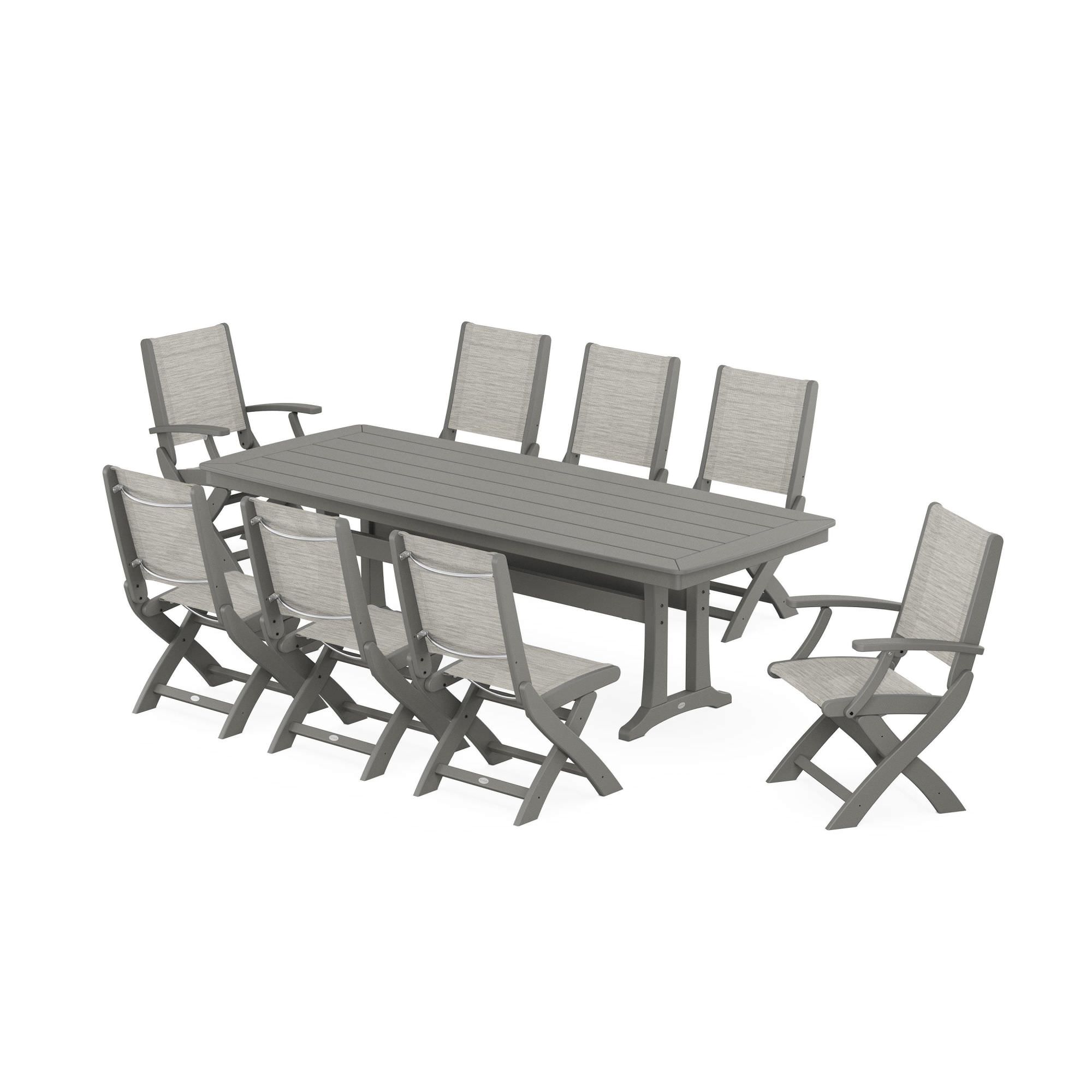 POLYWOOD Coastal Folding 9-Piece Dining Set with Trestle Legs