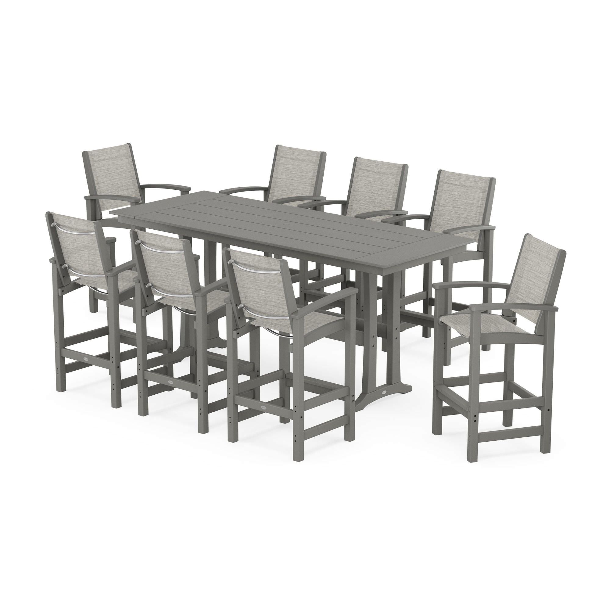 POLYWOOD Coastal 9-Piece Farmhouse Bar Set with Trestle Legs