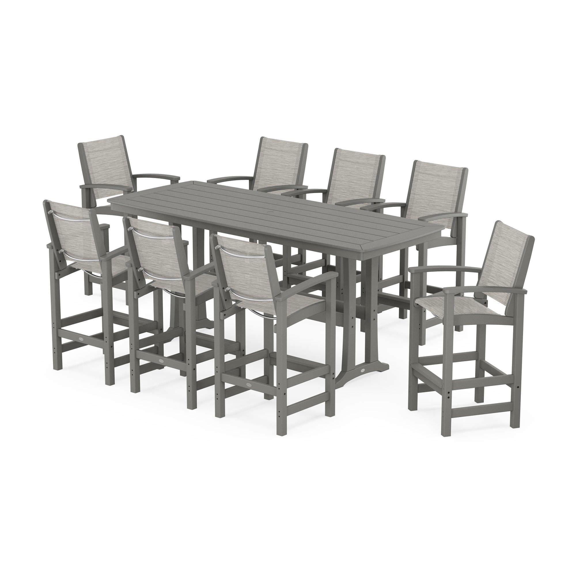 POLYWOOD Coastal 9-Piece Bar Set with Trestle Legs