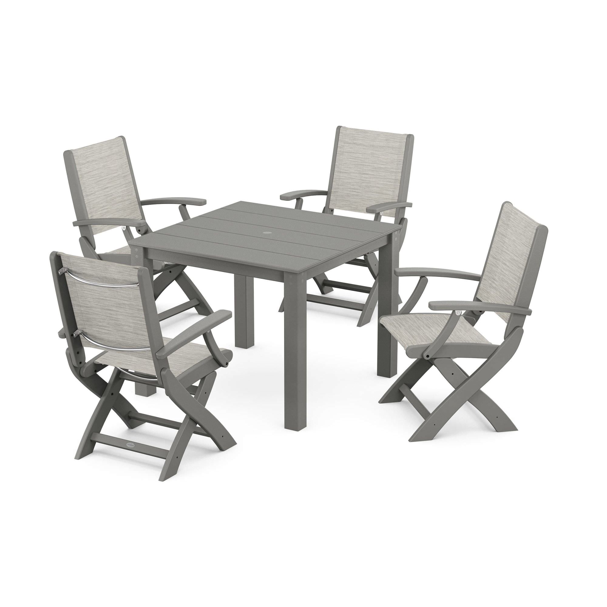 POLYWOOD Coastal Folding Chair 5-Piece Parsons Dining Set