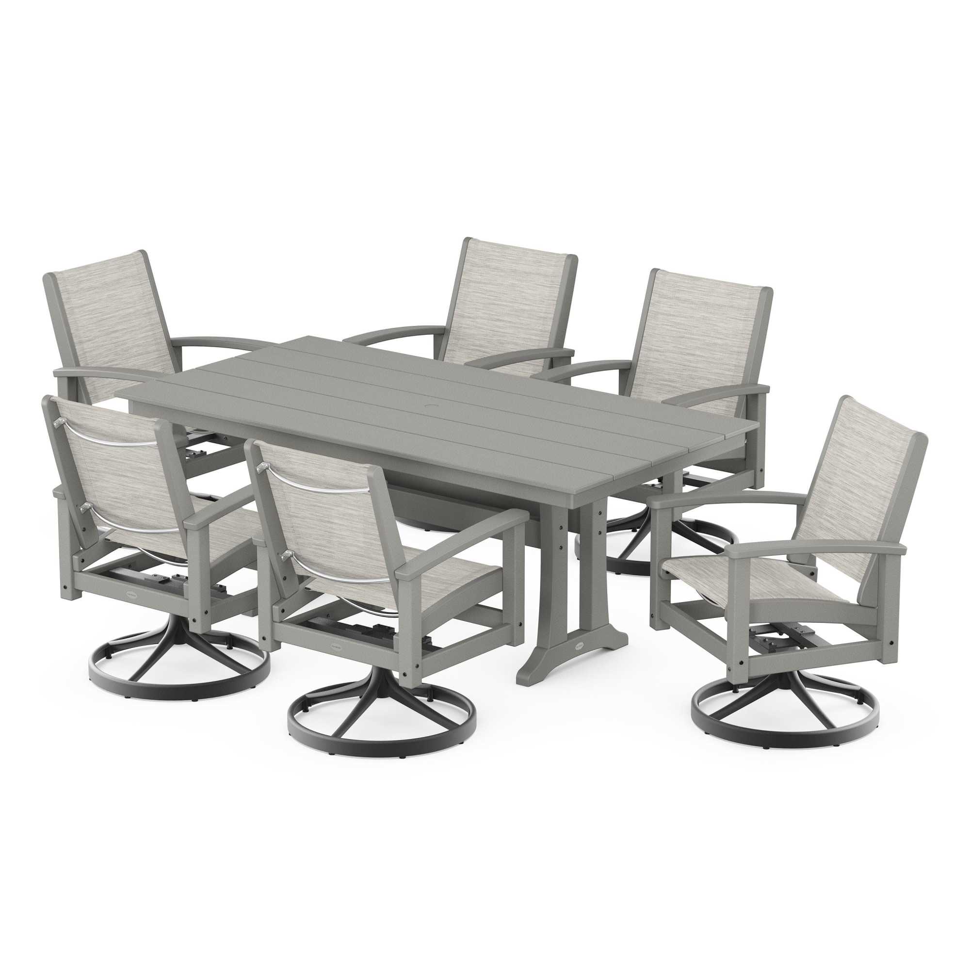 POLYWOOD 7 Piece Coastal Swivel Rocker Dining Set